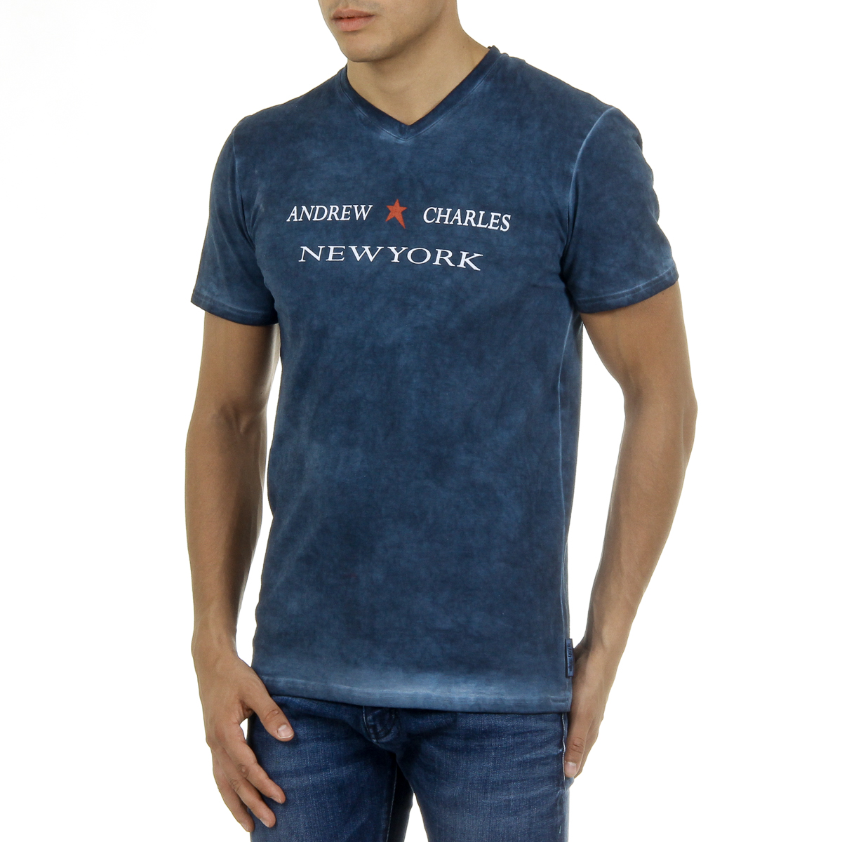 Andrew Charles T-shirt da uomo a maniche corte con scollo a V blu KOFI