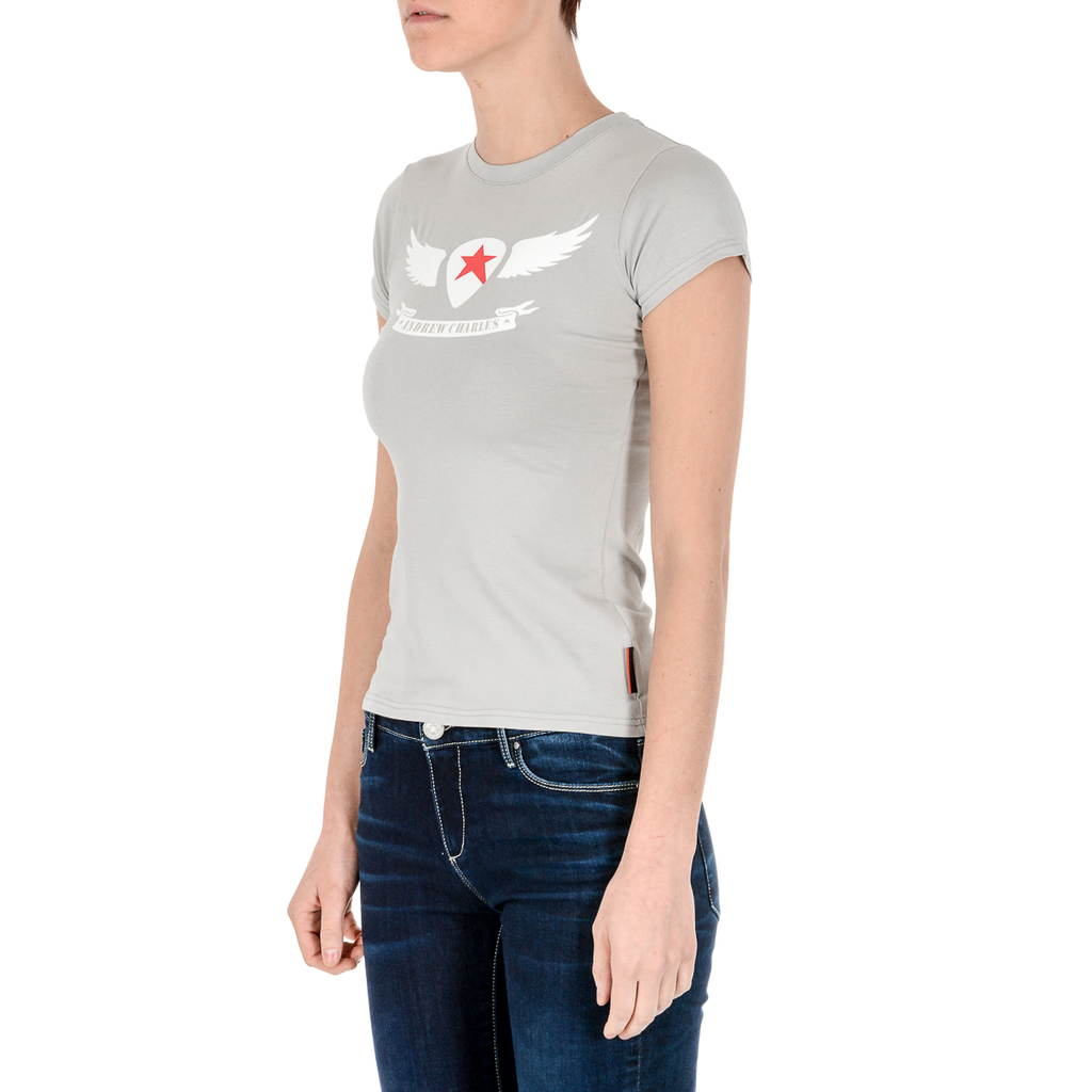 Andrew Charles T-shirt da donna a maniche corte con scollo rotondo, grigia TARANA