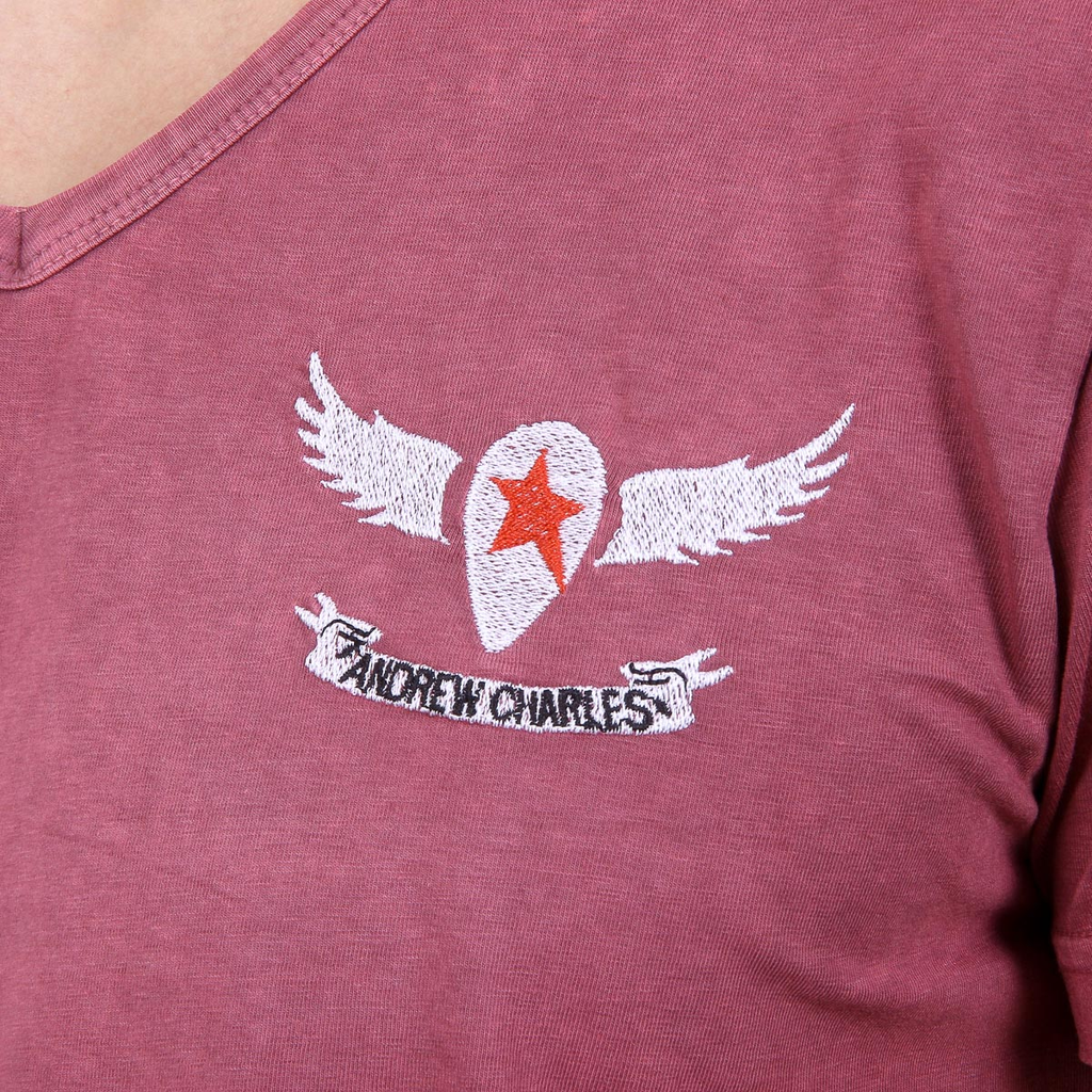 Andrew Charles T-shirt da uomo a maniche corte con scollo a V Bordeaux ELI