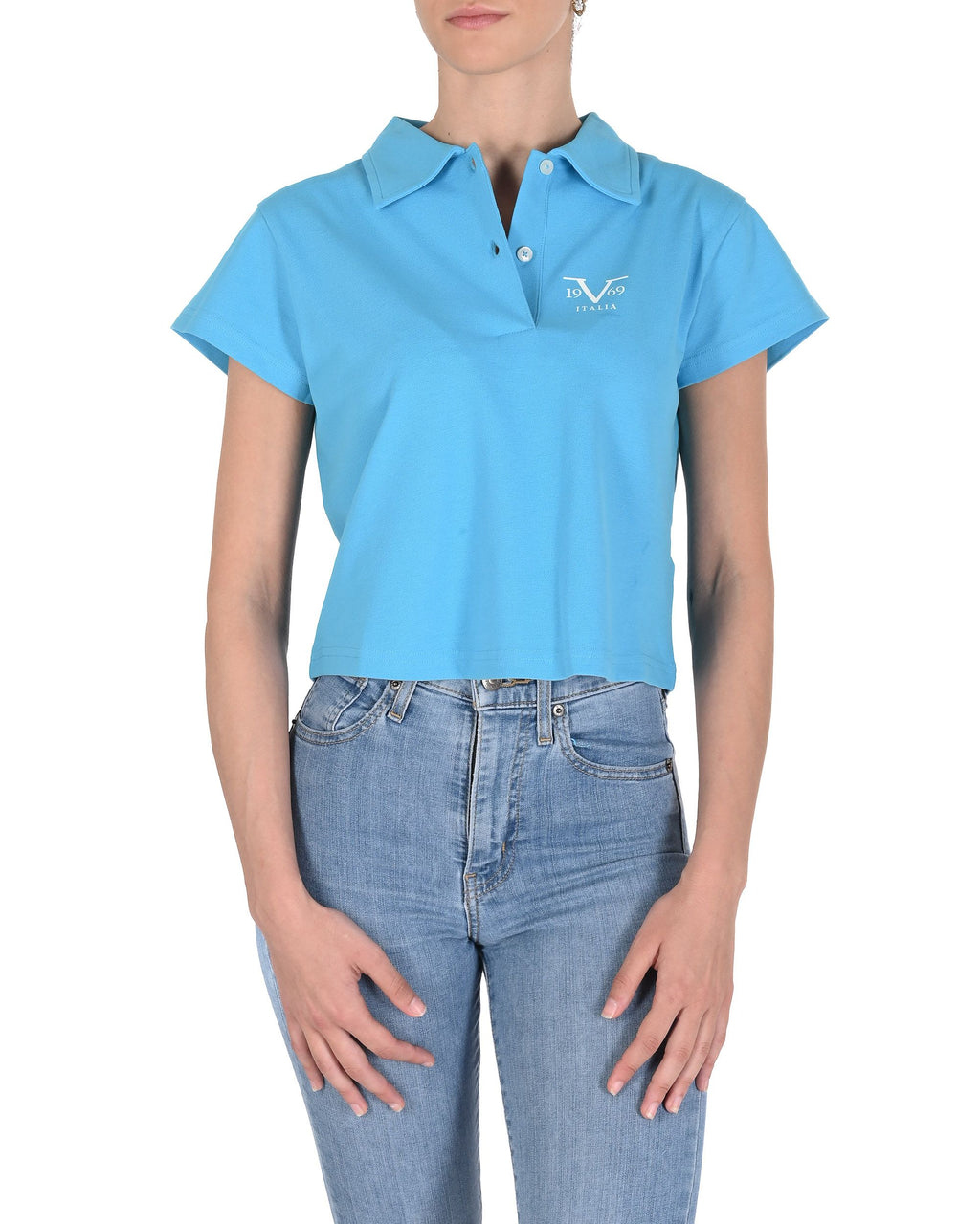 19V69 Italia Polo da donna in piqué corto VSC1WPL01 AZZURRO