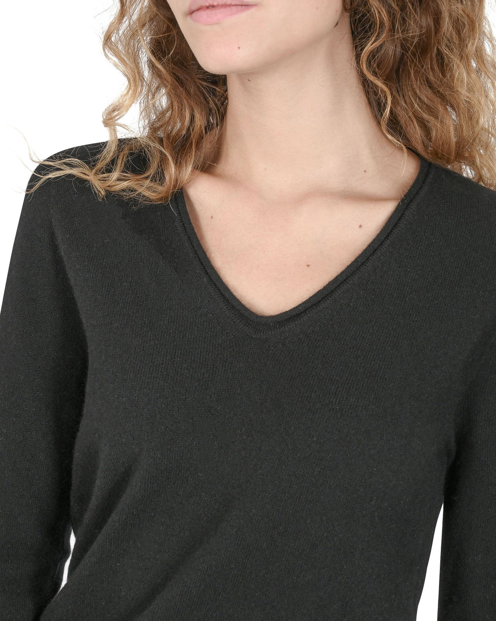 Maglione da donna con scollo a V in cashmere Crown of Edinburgh COE 0022 NERO