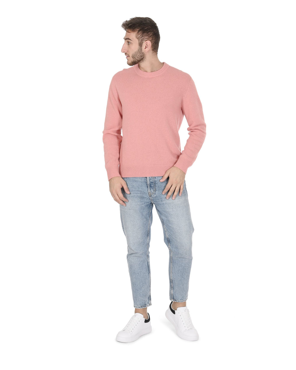 Maglione girocollo da uomo in cashmere Crown of Edinburgh COE 009 SALMONE