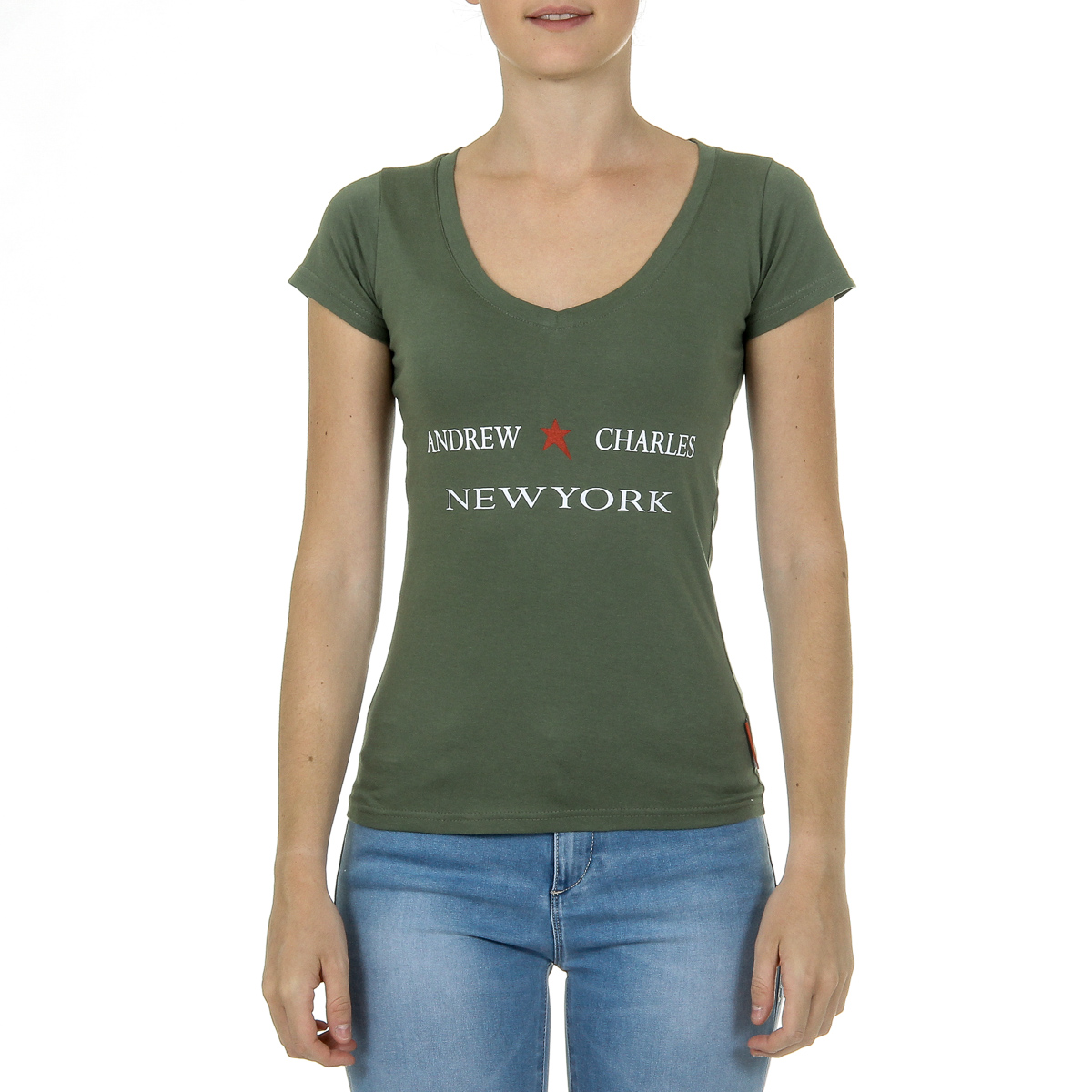 Andrew Charles T-shirt da donna a maniche corte con scollo a V verde TAPIWA