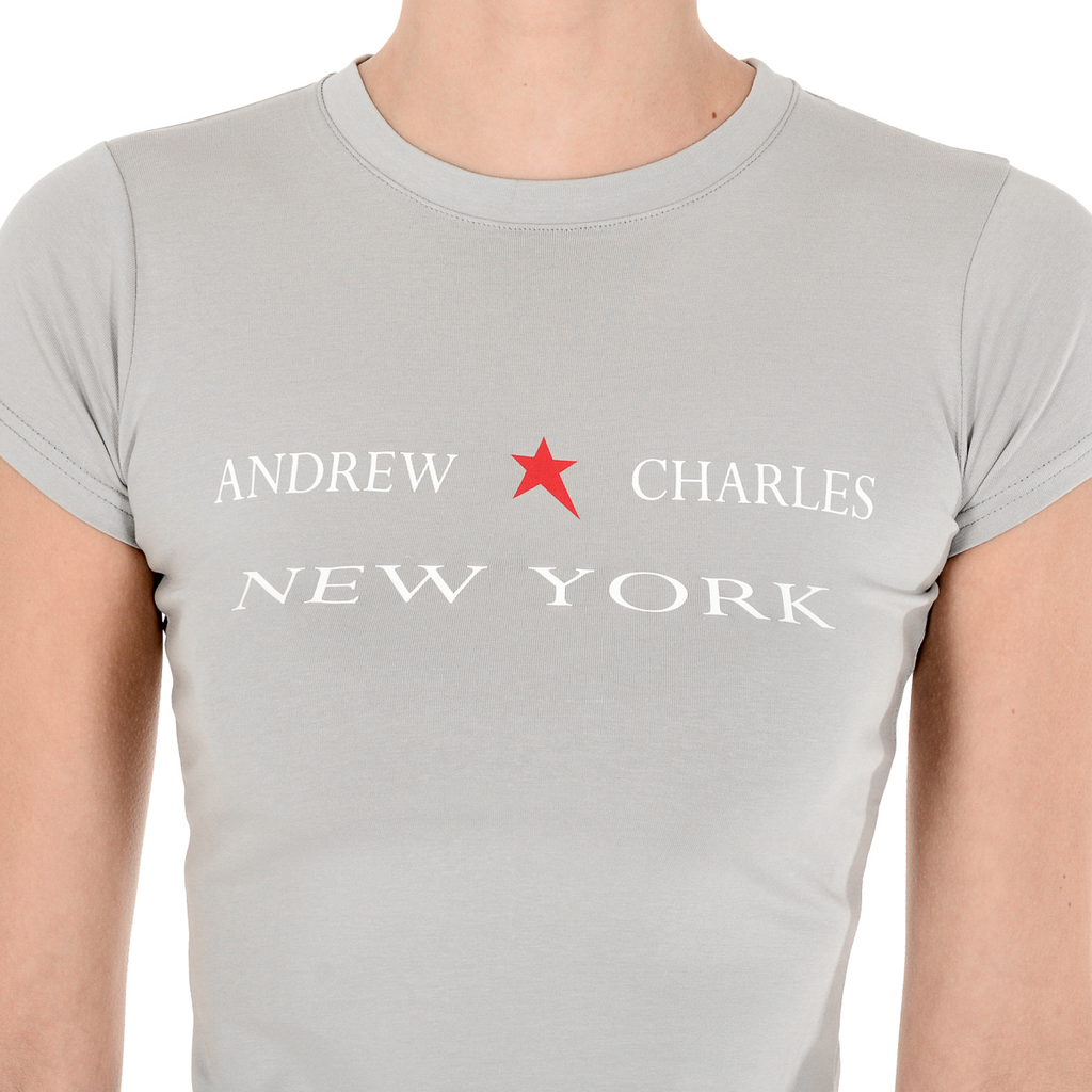 Andrew Charles T-shirt da donna a maniche corte con scollo rotondo, grigia TARANA
