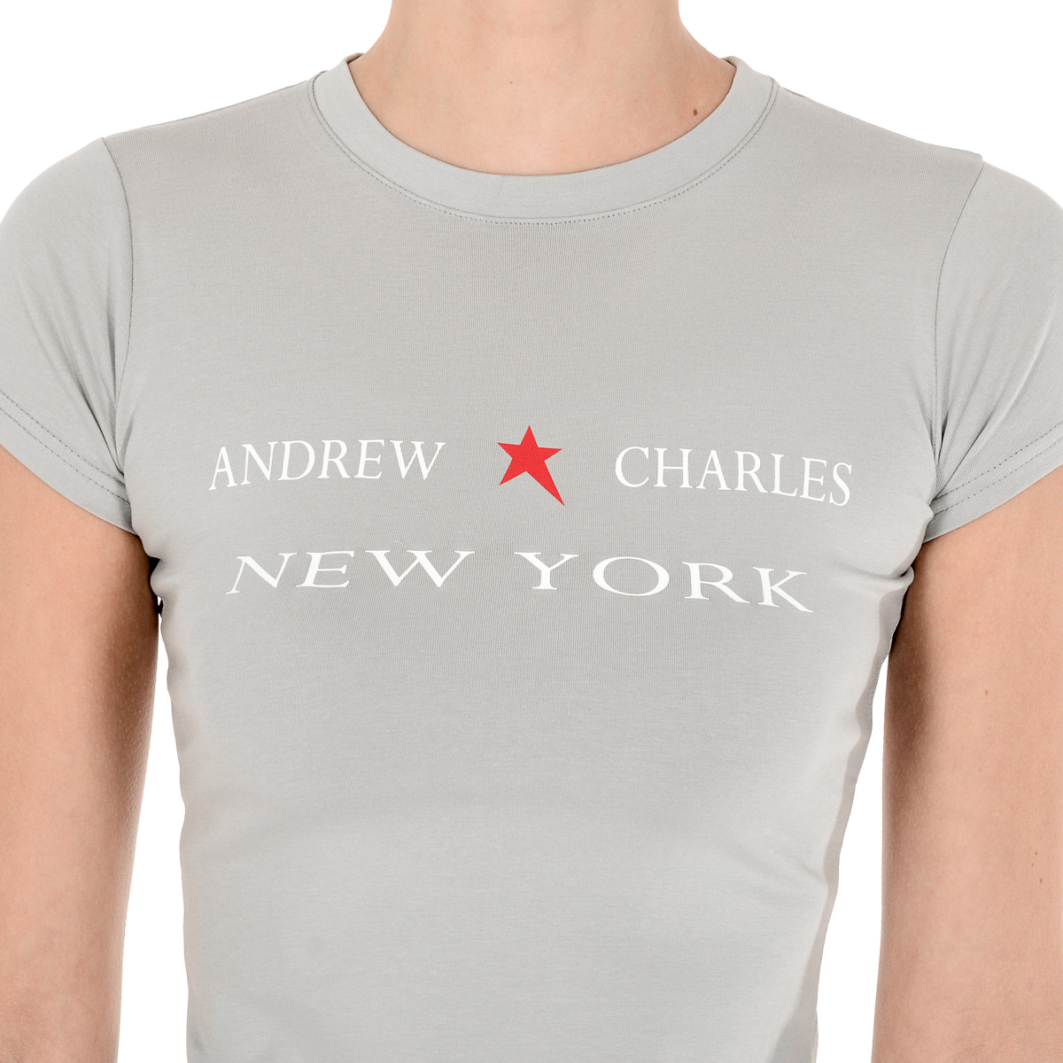 Andrew Charles T-shirt da donna a maniche corte con scollo rotondo, grigia TARANA