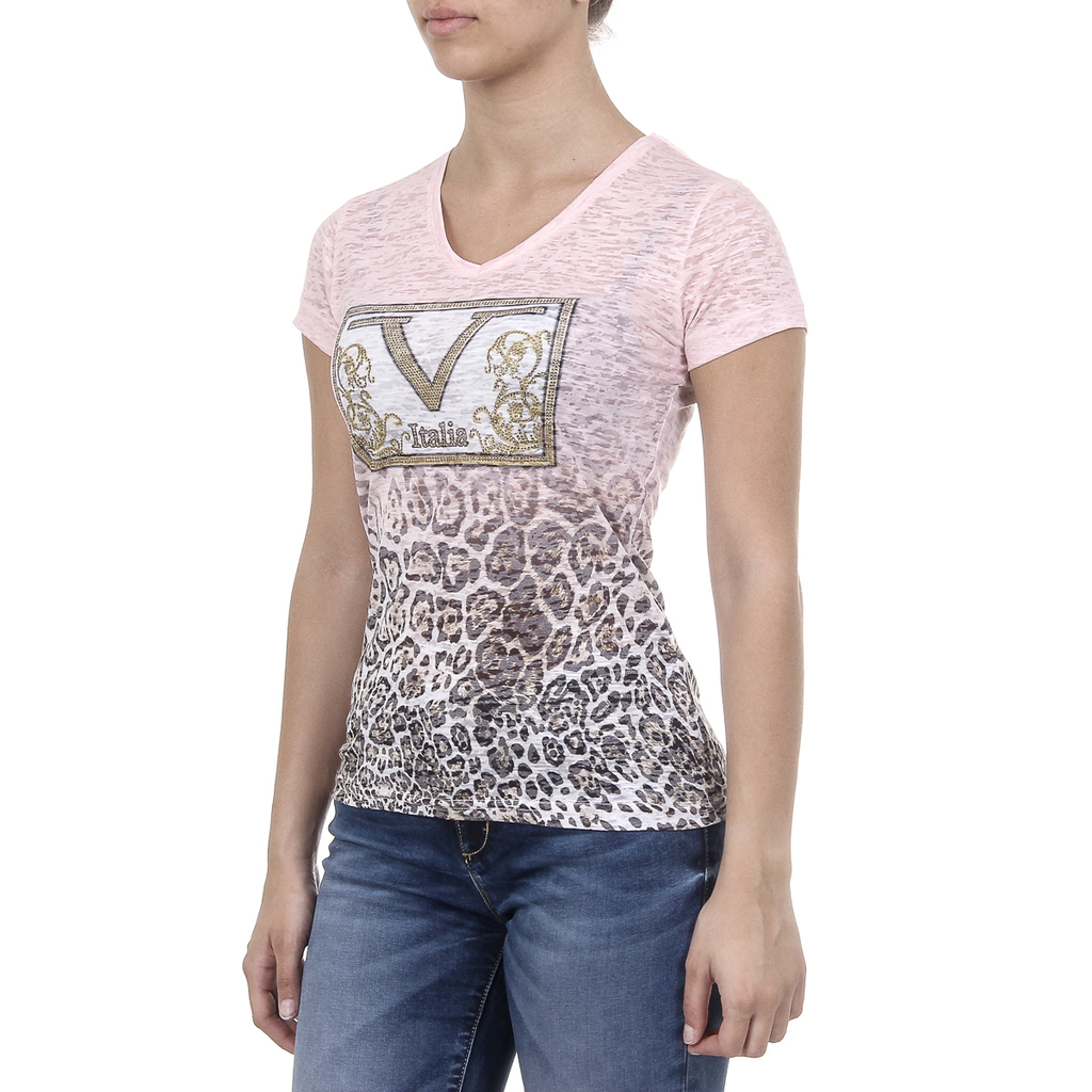 V 1969 Italia T-shirt da donna a maniche corte con scollo a V rosa EVELYN
