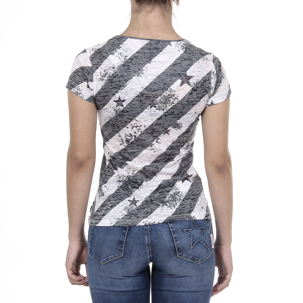 Andrew Charles T-shirt da donna a maniche corte con scollo rotondo, verde scuro CAROLINE
