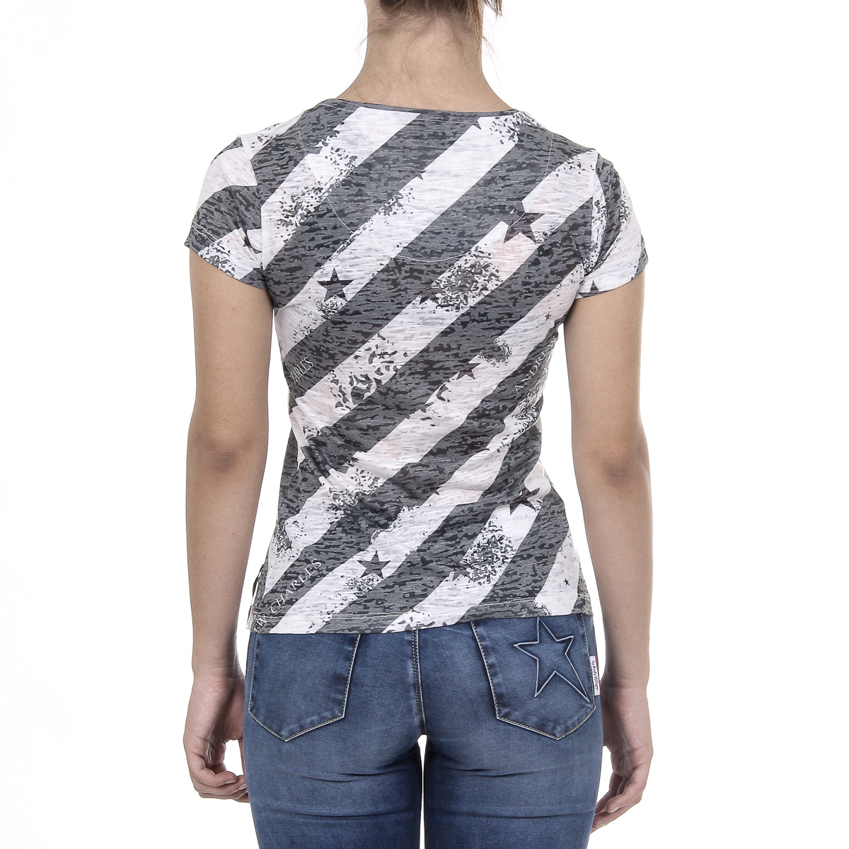 Andrew Charles T-shirt da donna a maniche corte con scollo rotondo, verde scuro CAROLINE