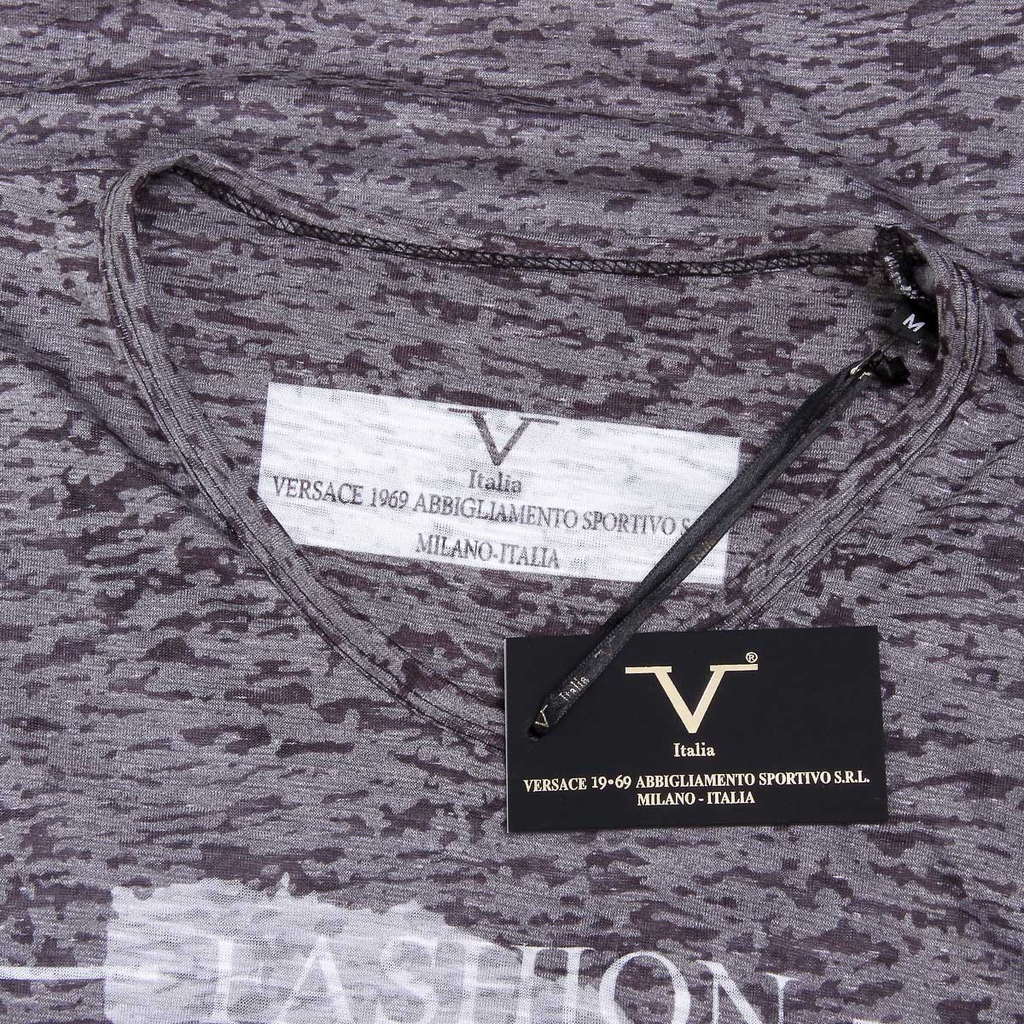 V 1969 Italia T-shirt da uomo a maniche corte con scollo a V nera DANIEL