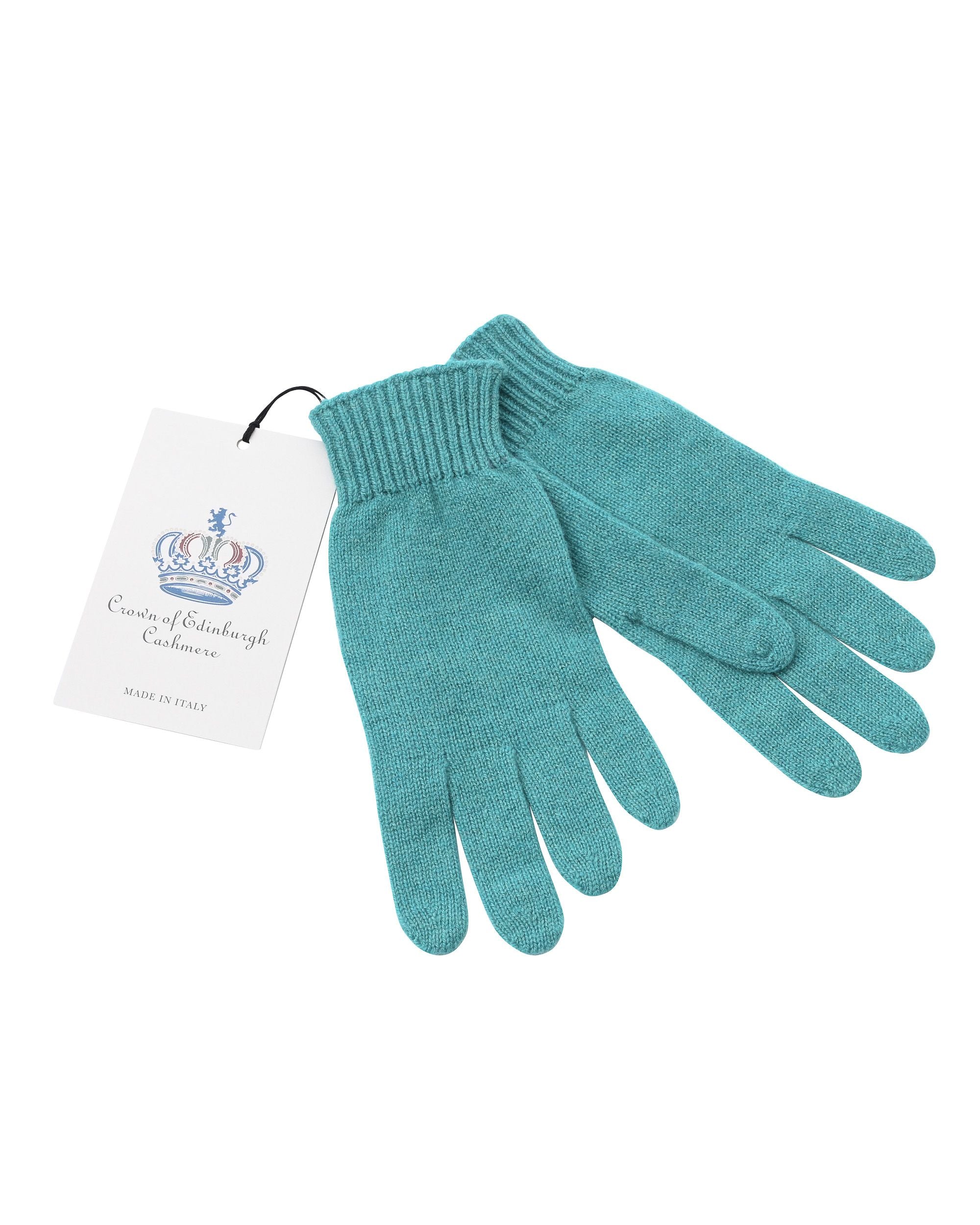 Guanti corti da donna in cashmere Crown of Edinburgh COE 001 TURCHESE