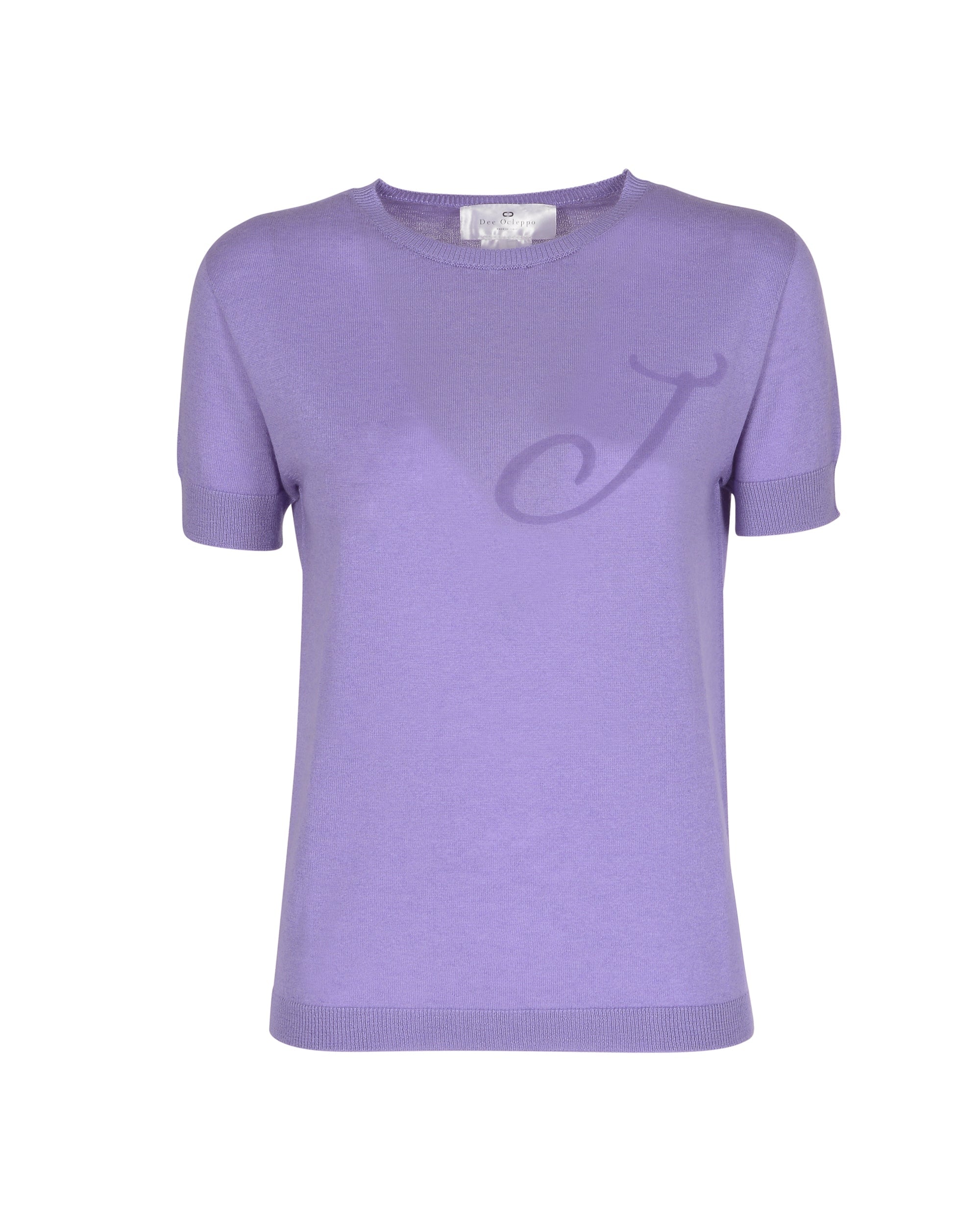Maglia girocollo estiva in cashmere - Manica corta - Lilla
