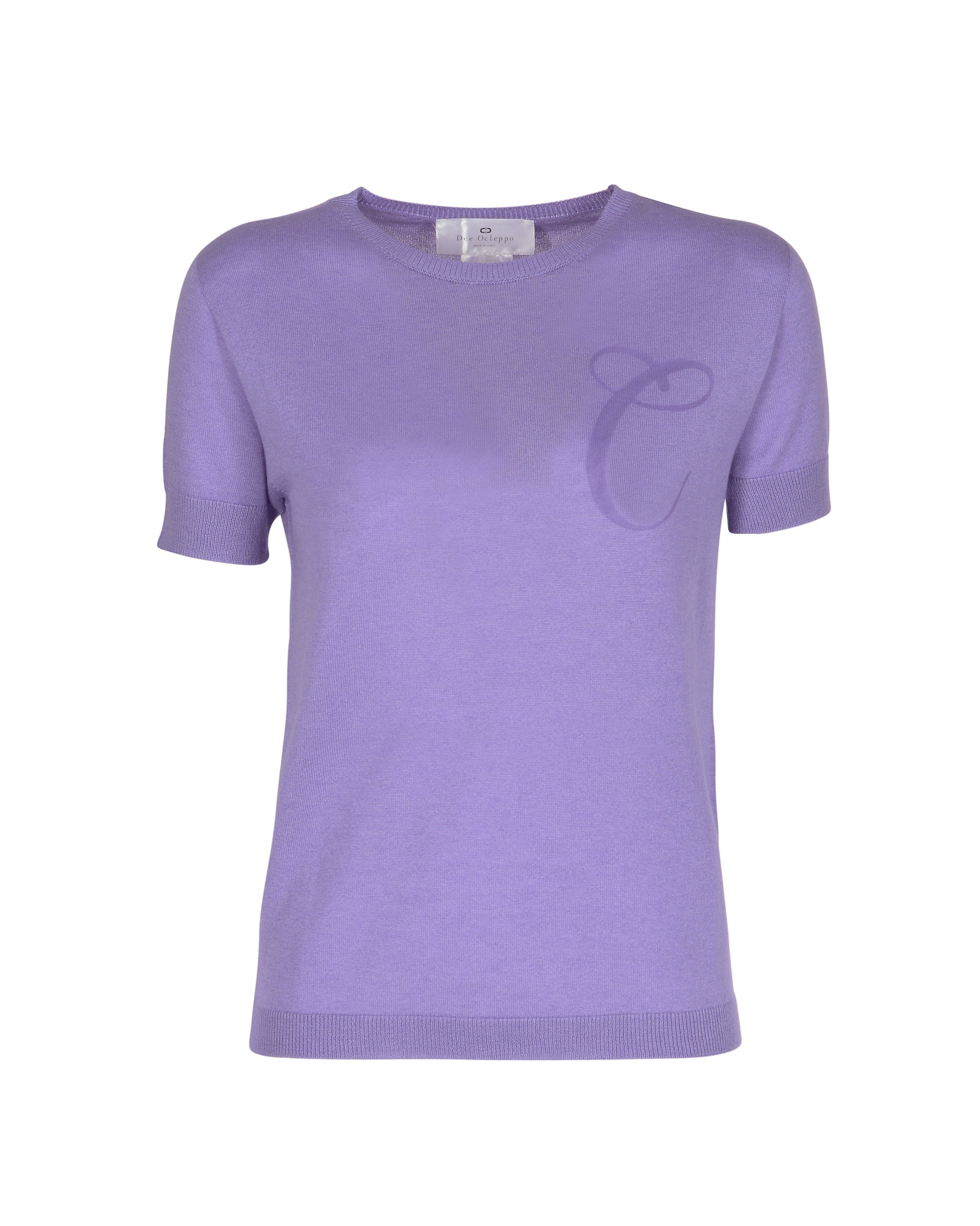 Maglia girocollo estiva in cashmere - Manica corta - Lilla