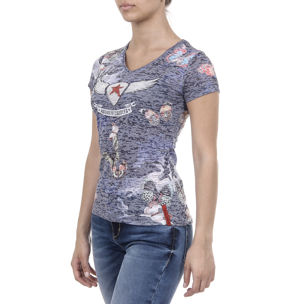 Andrew Charles T-shirt da donna a maniche corte con scollo a V blu scuro STELLA