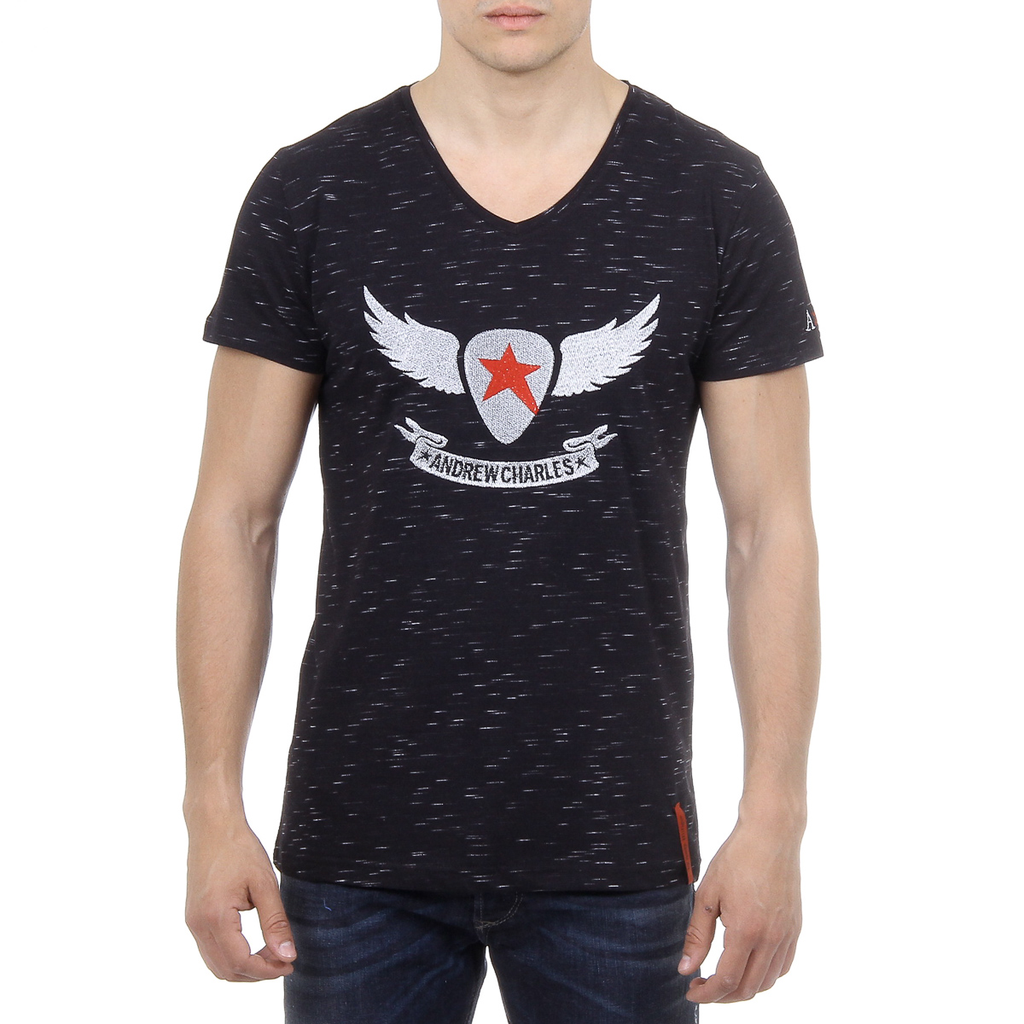 Andrew Charles T-shirt da uomo a maniche corte con scollo a V nera CONNOR