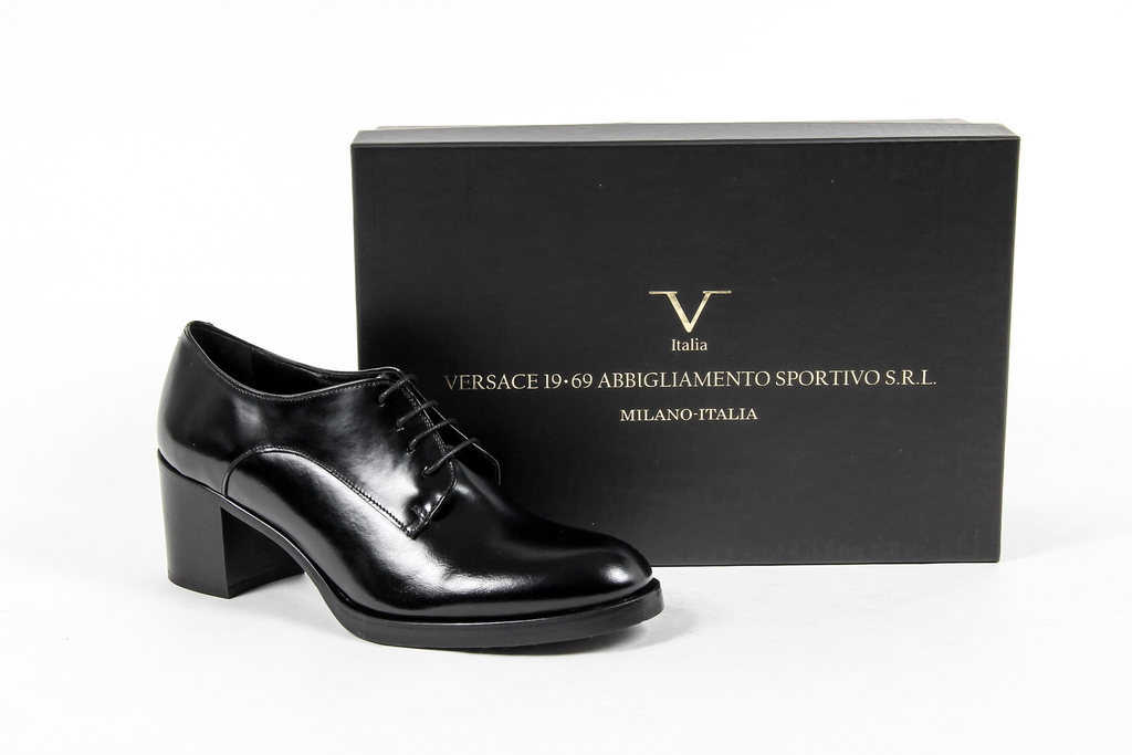 V 1969 Italia Scarpa Oxford con tacco da donna nera RITZ