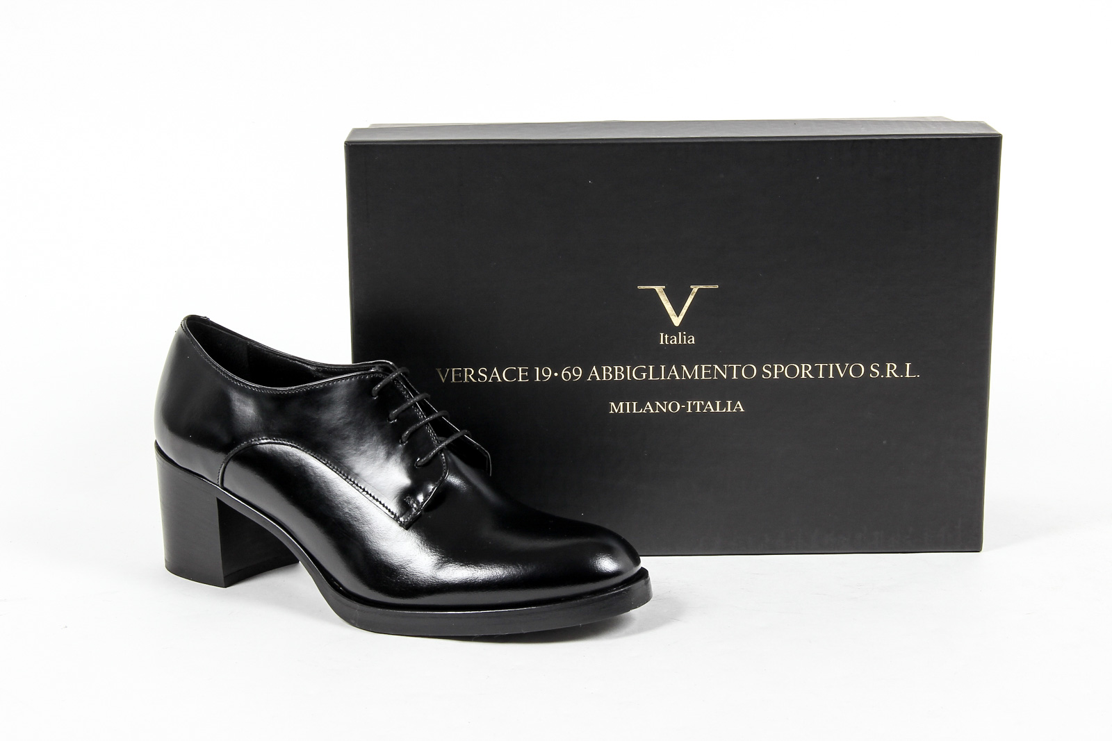 V 1969 Italia Scarpa Oxford con tacco da donna nera RITZ