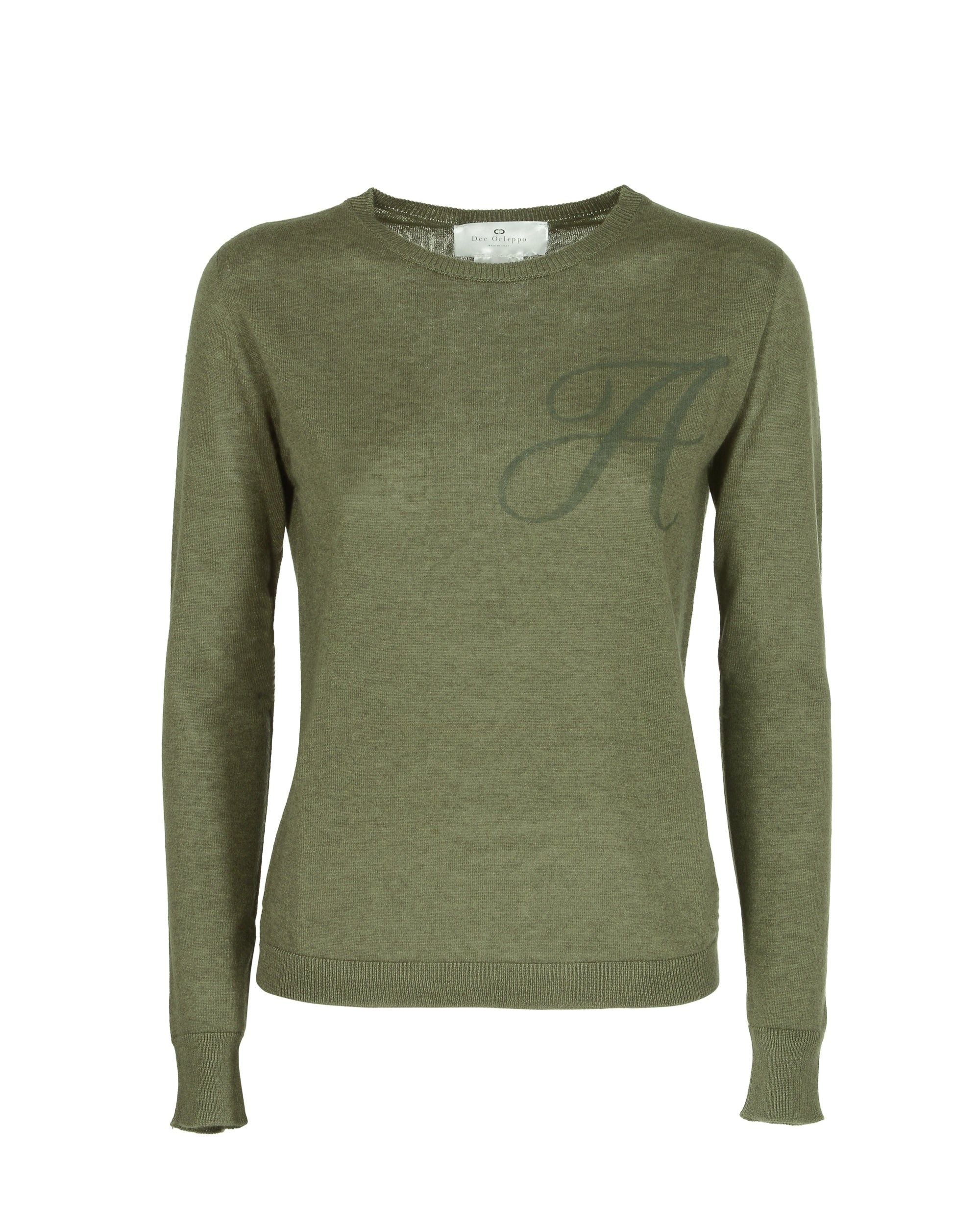 Maglia girocollo in cashmere estivo - Manica lunga - Verde