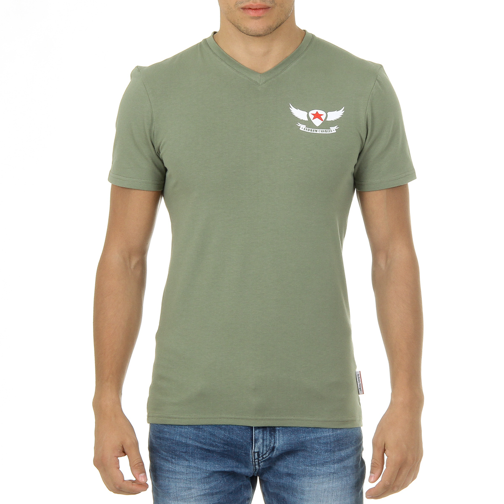 Andrew Charles Maglietta da uomo a maniche corte con scollo a V, verde KENAN