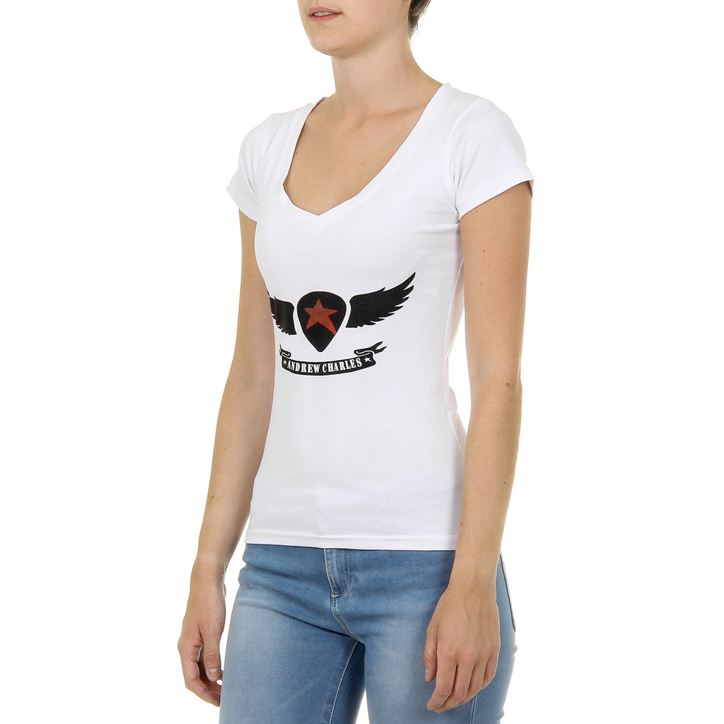Andrew Charles T-shirt da donna a maniche corte con scollo a V, bianca TAPIWA