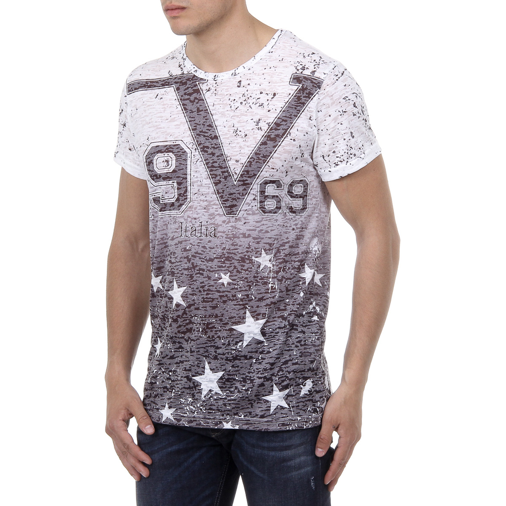V 1969 Italia T-shirt da uomo a maniche corte con scollo tondo multicolore DAVID