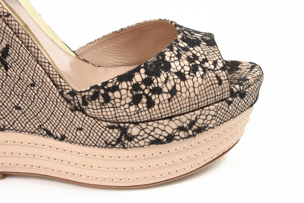 Sandalo espadrillas con zeppa da donna Sebastian Milano S6109 PIZZO SU RASO PIZZO SU RASO