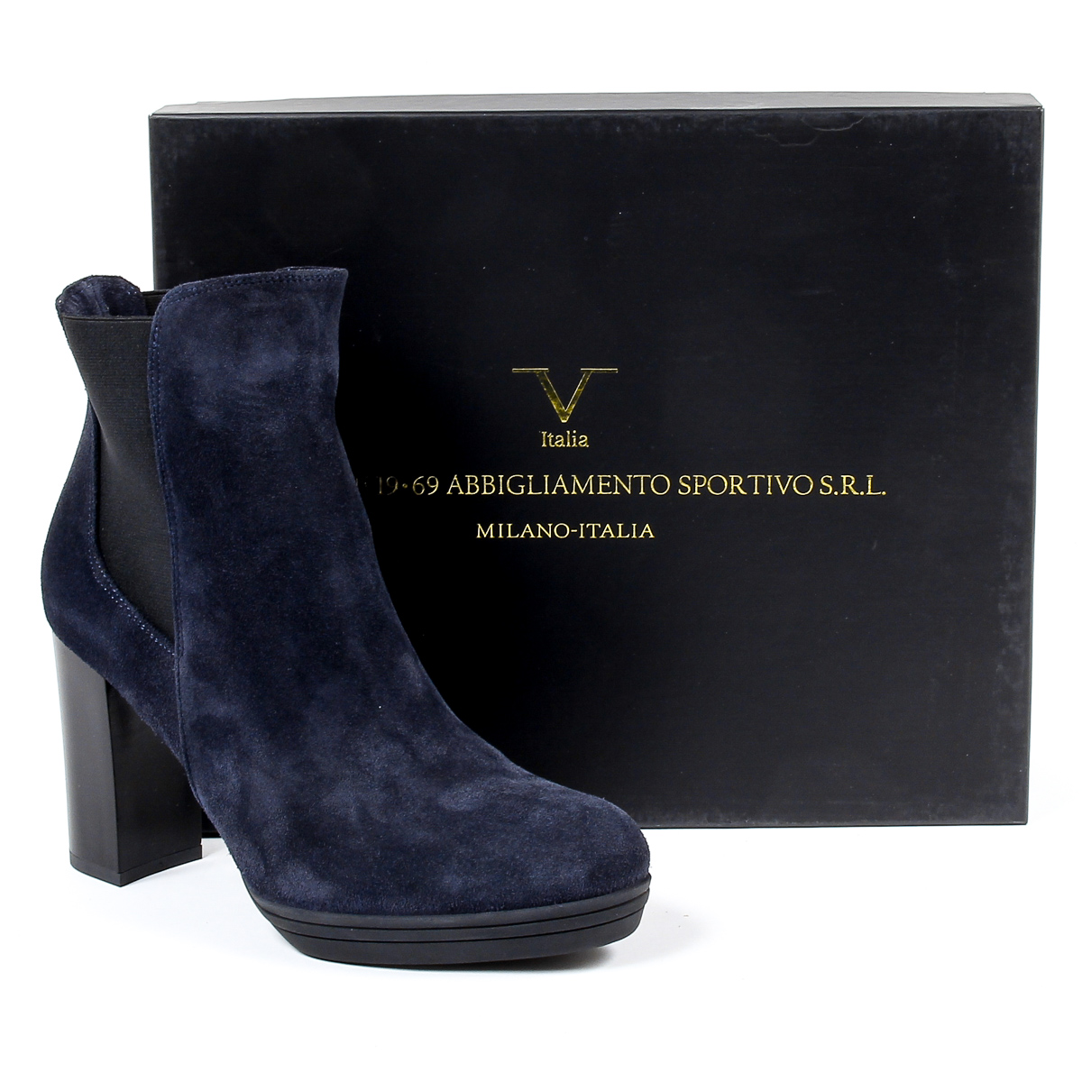 V 1969 Italia Stivaletto con tacco da donna blu MADELYN