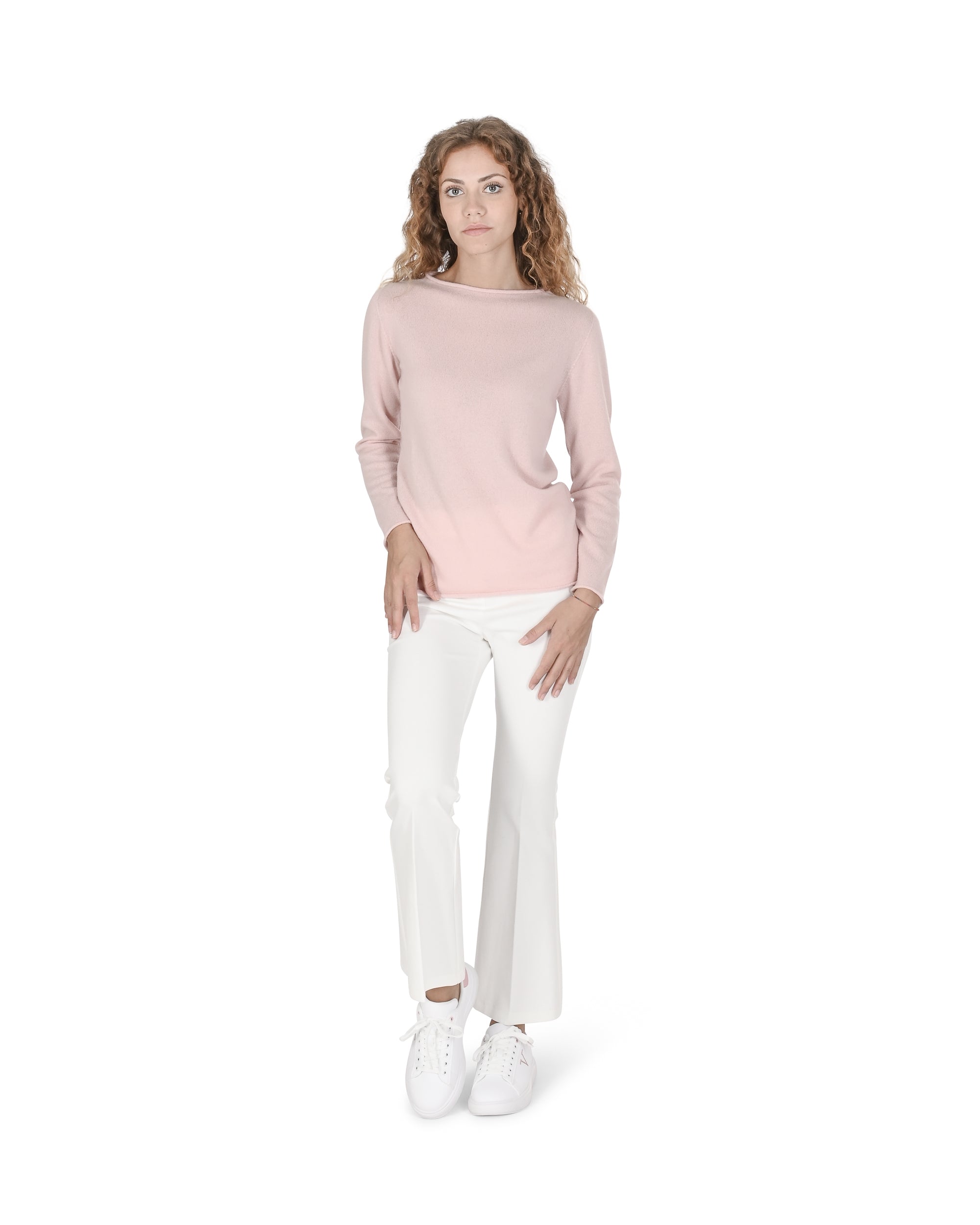 Maglione da donna con scollo a barca in cashmere Crown of Edinburgh COE 0025 ROSA CONTORNO