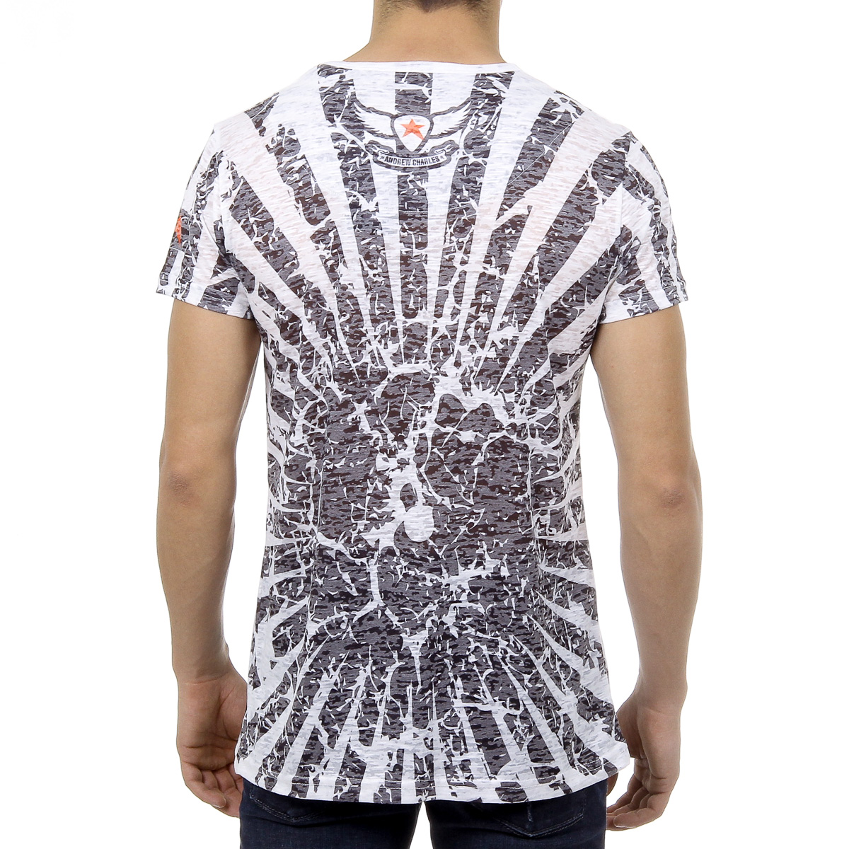 Andrew Charles T-shirt da uomo a maniche corte con scollo rotondo, nera CALEB