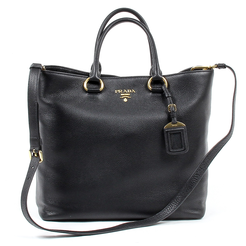 Borsa shopper Prada Vitello Phenix in pelle nera