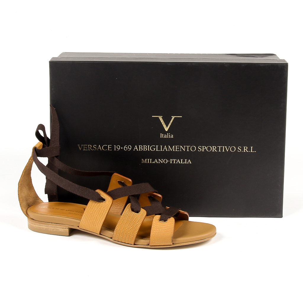 V 1969 Italia Sandalo piatto da donna Marrone MORA