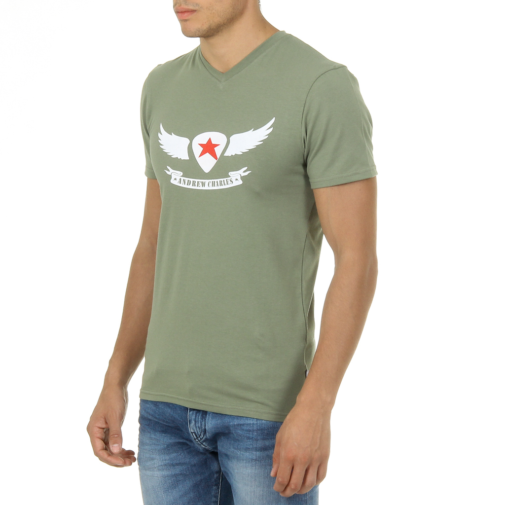 Andrew Charles Maglietta da uomo a maniche corte con scollo a V, verde KENAN