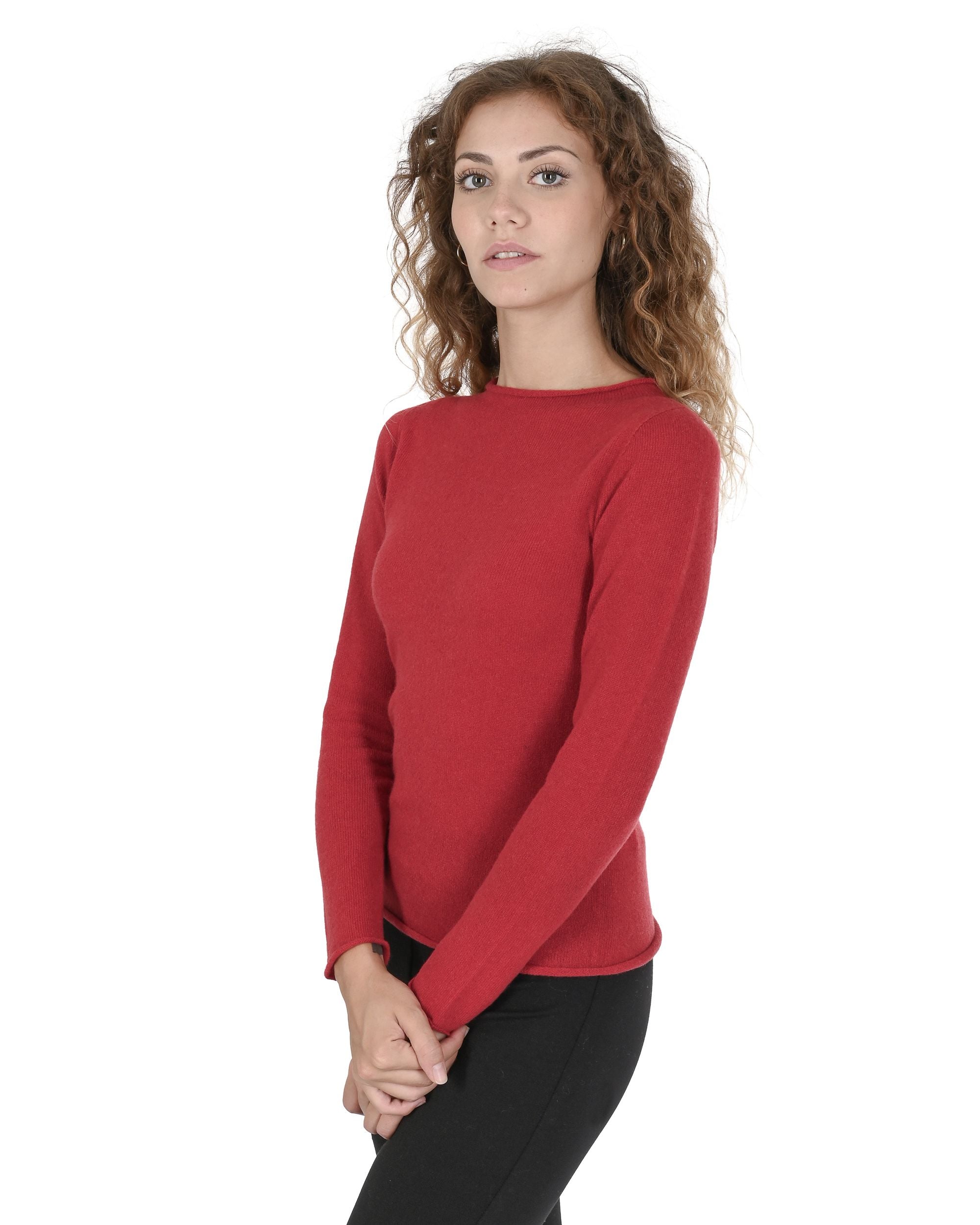 Maglione da donna con scollo a barca in cashmere Crown of Edinburgh COE 007 ROSSO