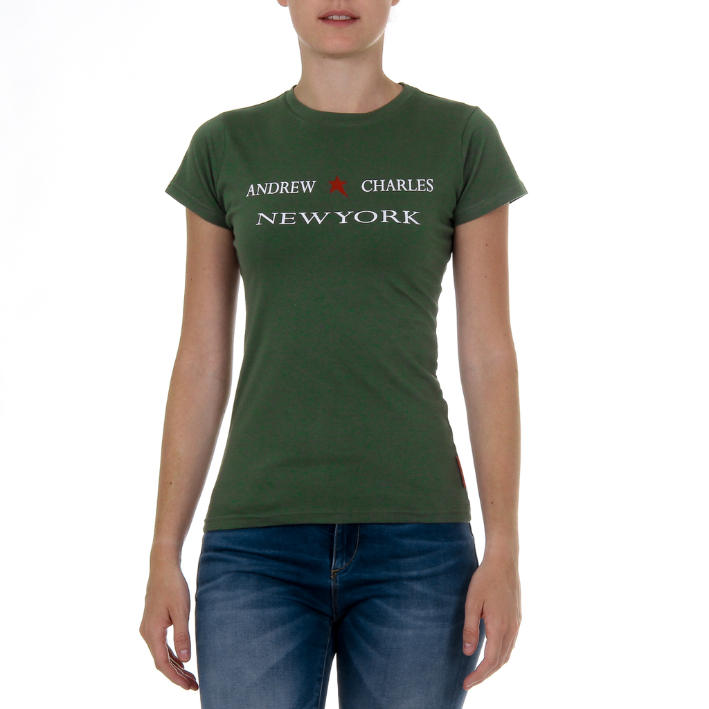 Andrew Charles T-shirt da donna a maniche corte con scollo rotondo verde TARANA