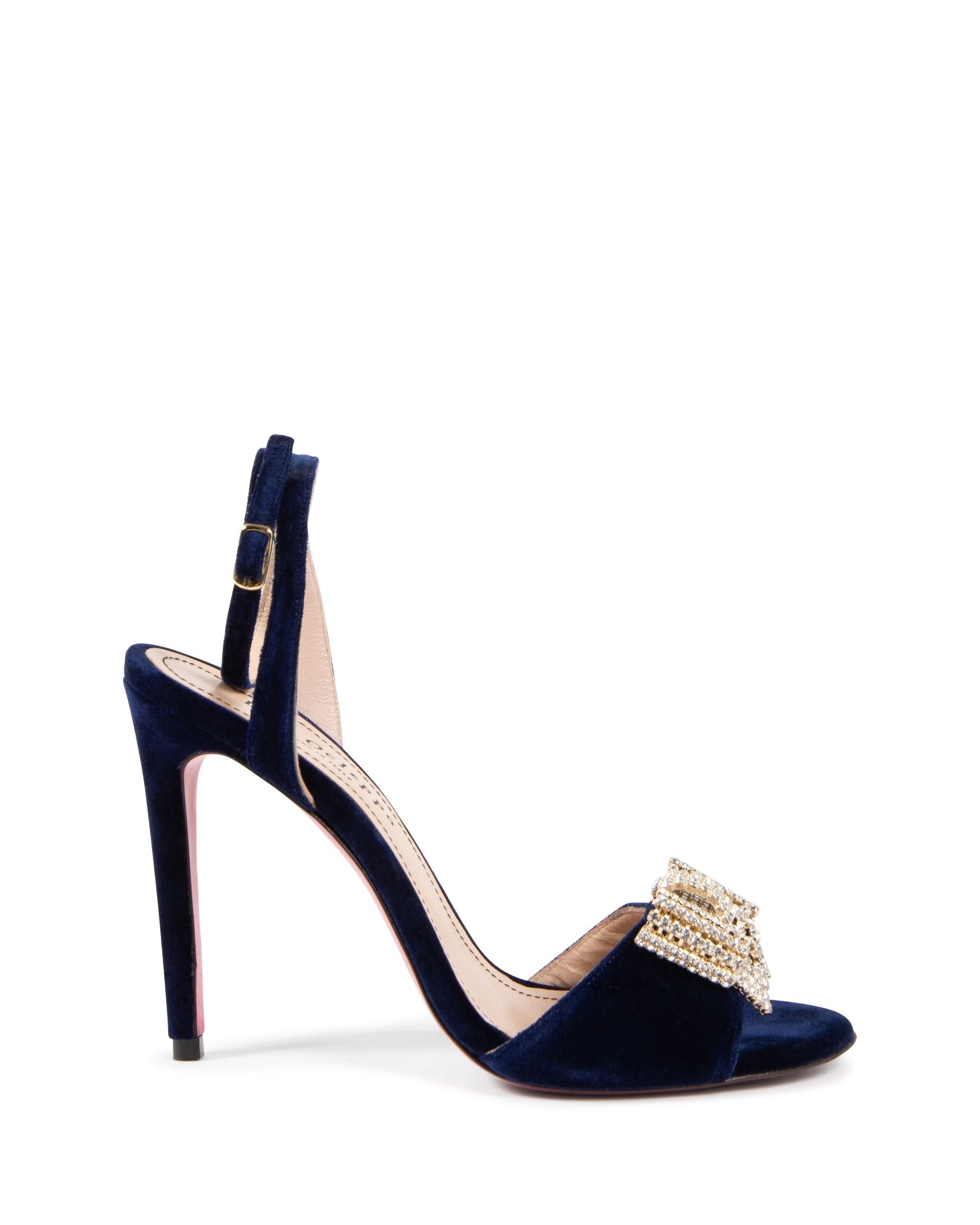 Sandalo con fiocco in velluto Blu Navy