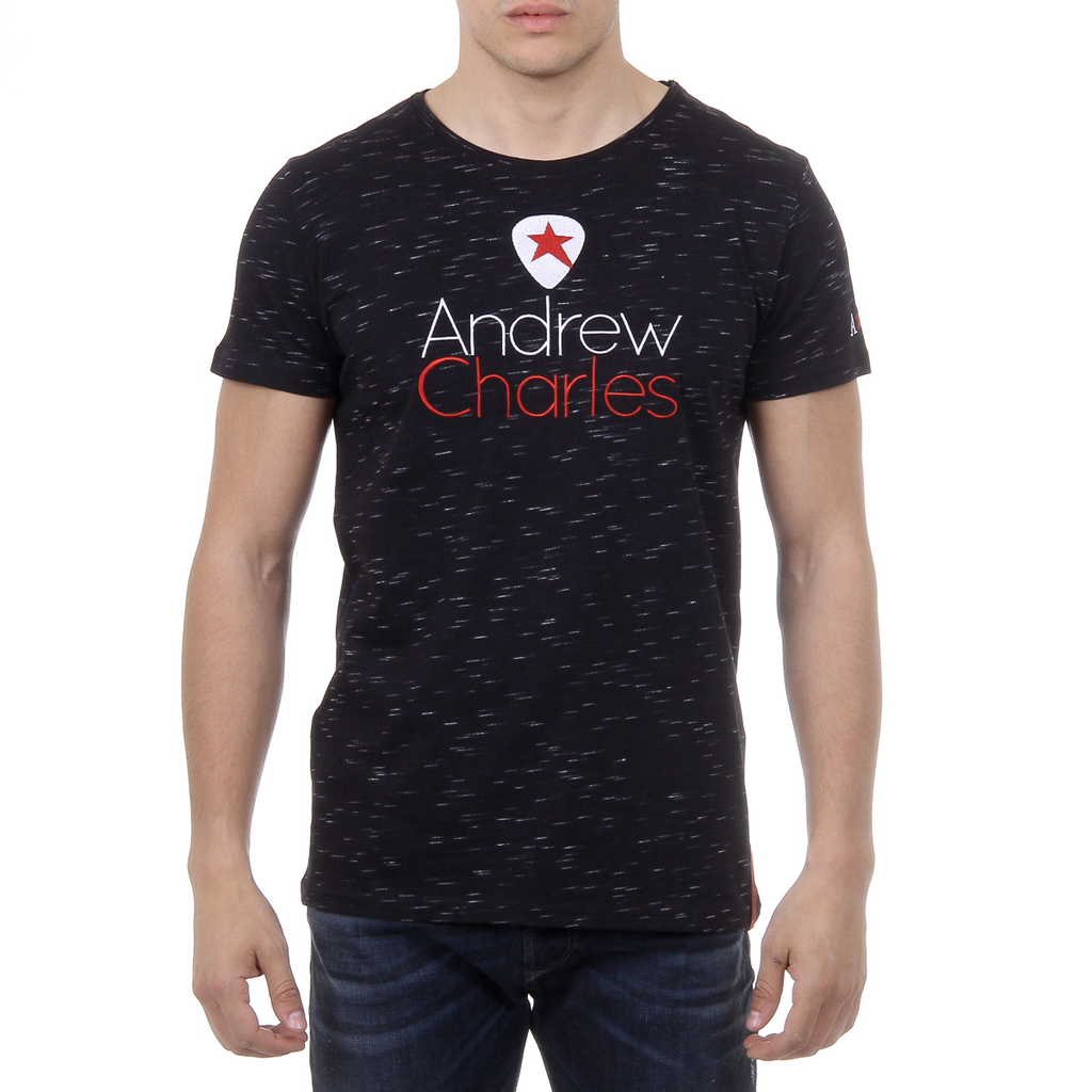 Andrew Charles T-shirt da uomo a maniche corte con scollo rotondo, nera JACK