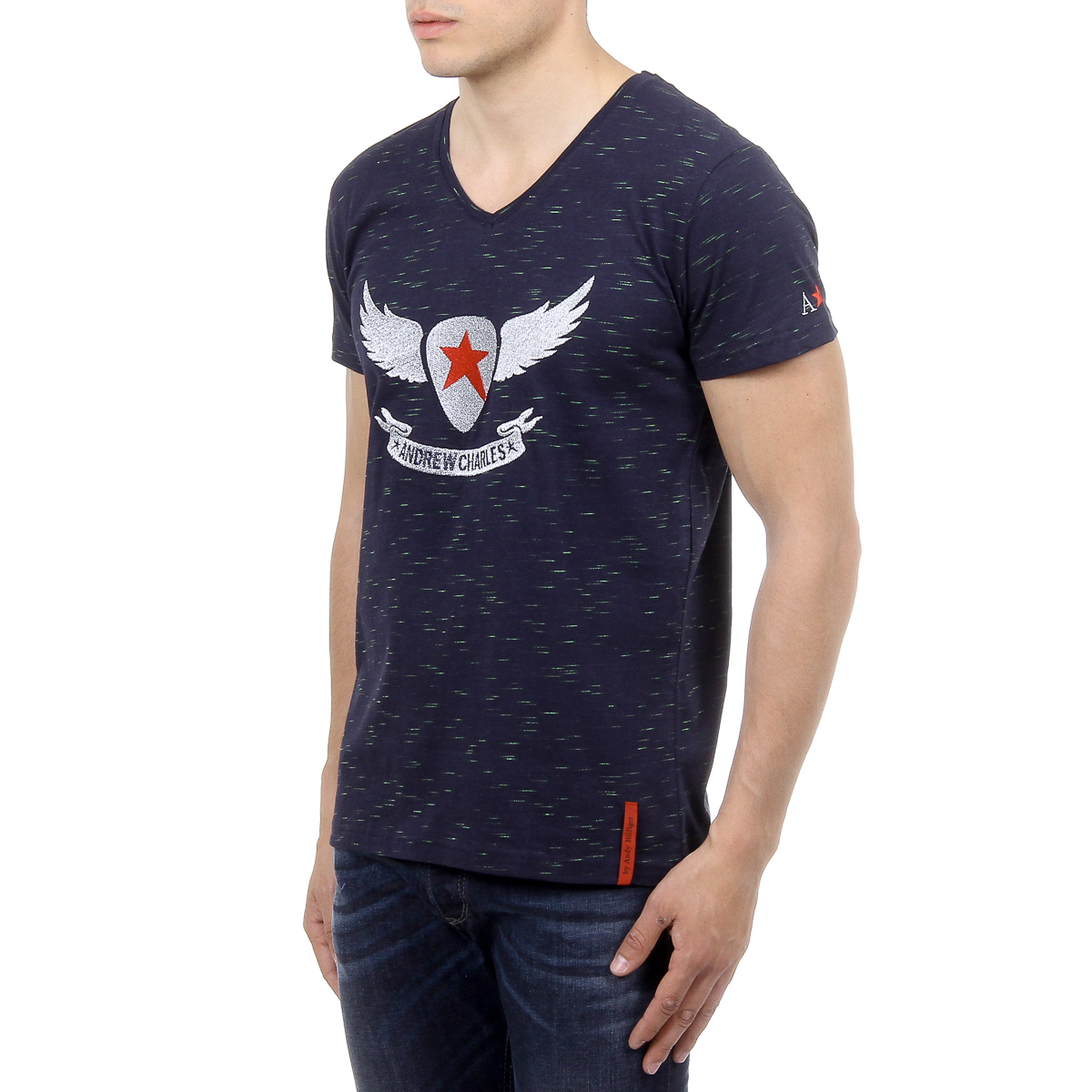 Andrew Charles T-shirt da uomo a maniche corte con scollo a V blu scuro CONNOR