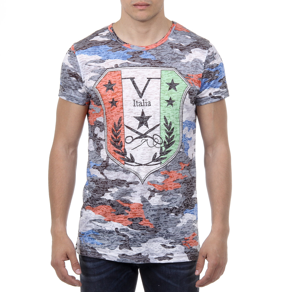 V 1969 Italia T-shirt da uomo a maniche corte con scollo rotondo multicolore OWEN