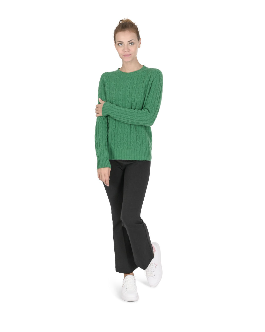 Maglione girocollo da donna in cashmere Crown of Edinburgh COE 0033 VERDE