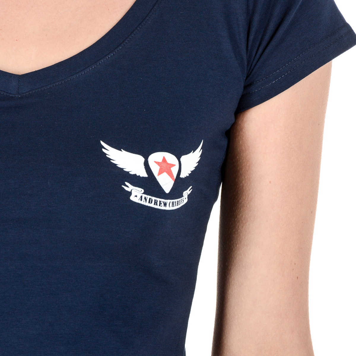 Andrew Charles T-shirt da donna a maniche corte con scollo a V blu TAPIWA