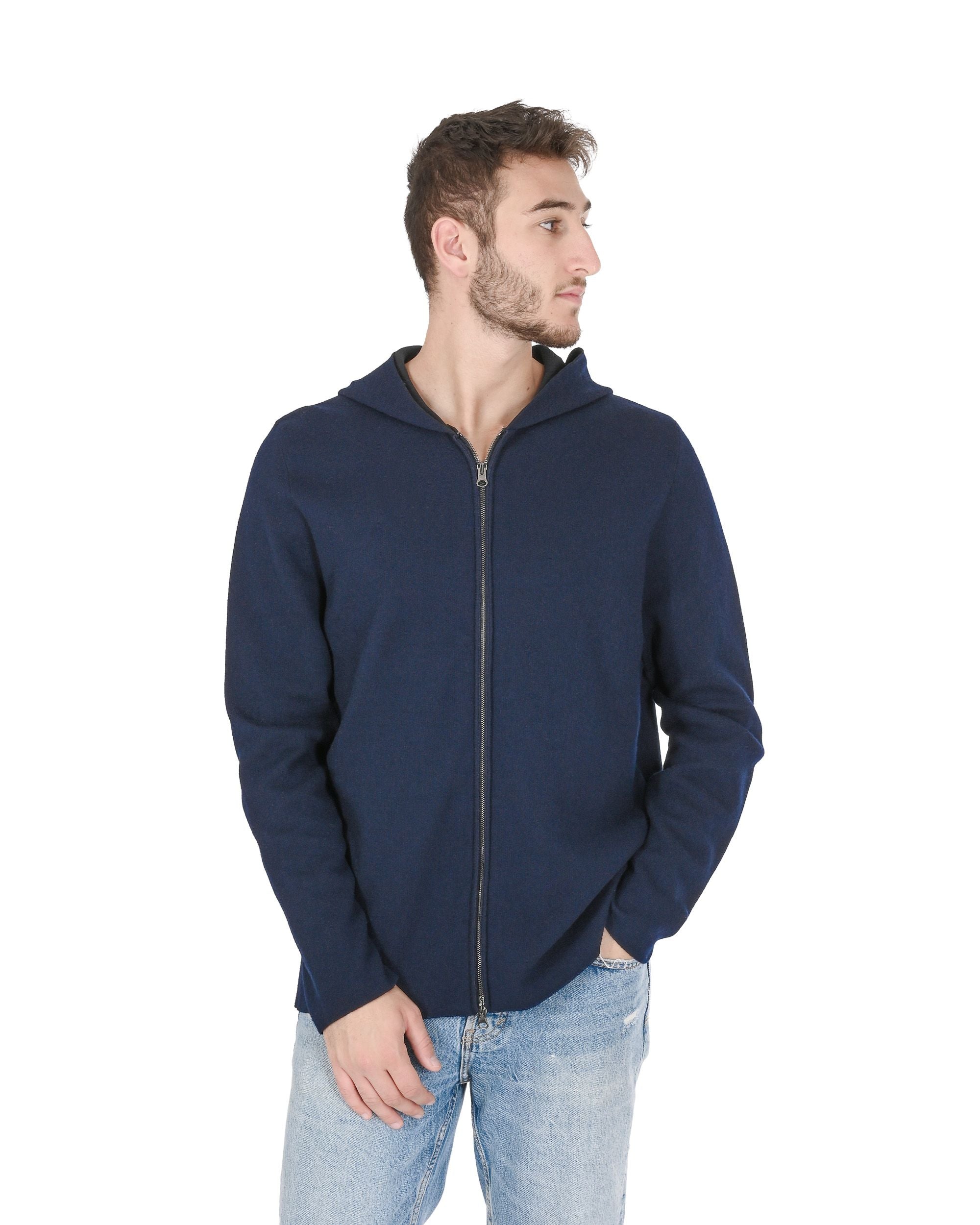 Felpa con cappuccio da uomo in cashmere Crown of Edinburgh COE 0055 NAVY