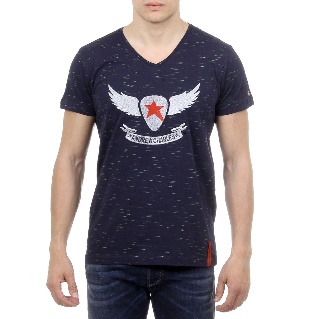 Andrew Charles T-shirt da uomo a maniche corte con scollo a V blu scuro CONNOR