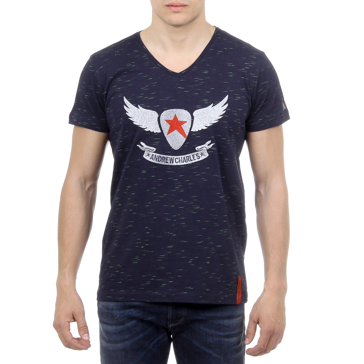 Andrew Charles T-shirt da uomo a maniche corte con scollo a V blu scuro CONNOR