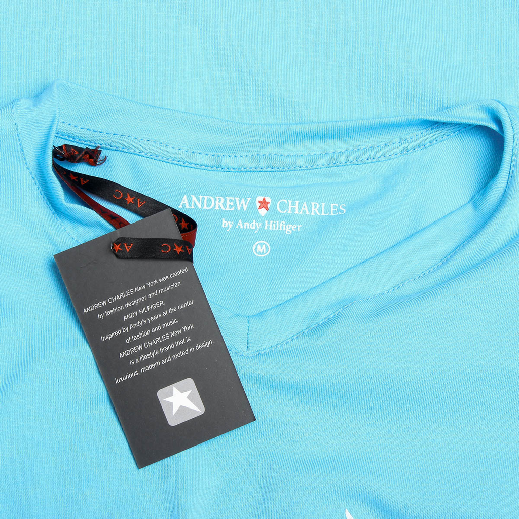 Andrew Charles T-shirt da uomo a maniche corte con scollo a V, colore azzurro KENAN