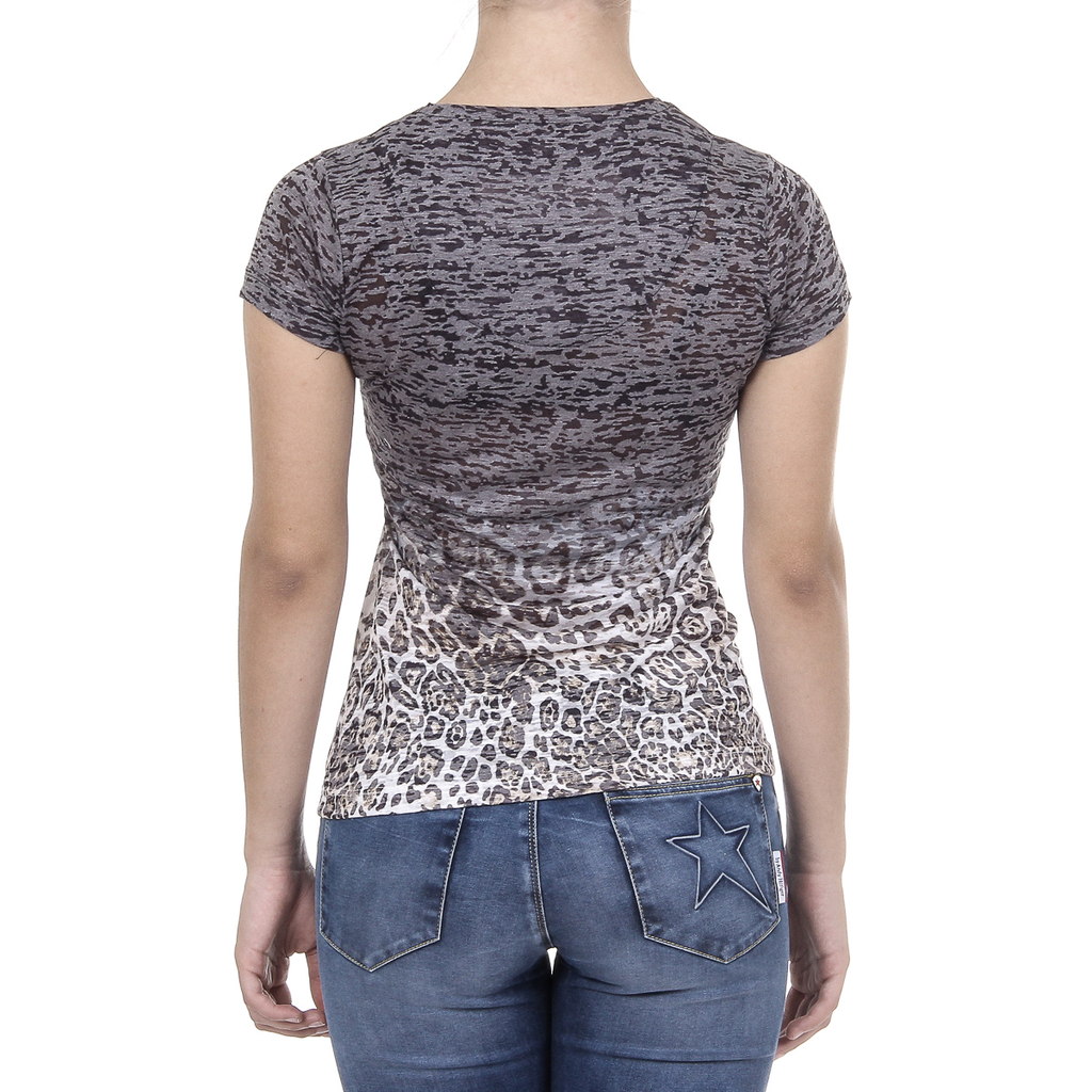V 1969 Italia T-shirt da donna a maniche corte con scollo a V nera EVELYN