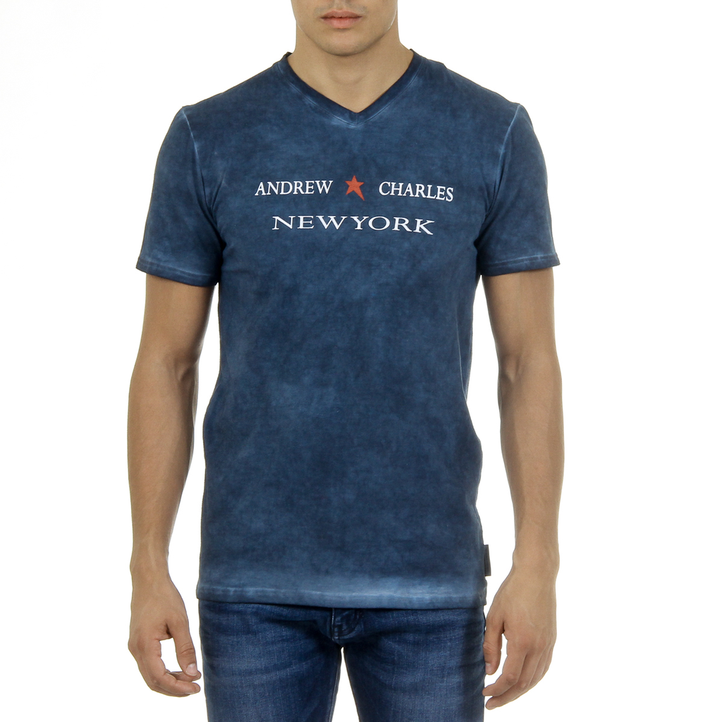 Andrew Charles T-shirt da uomo a maniche corte con scollo a V blu KOFI