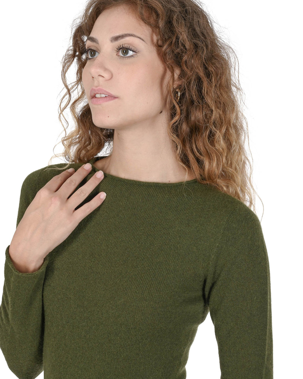 Maglione da donna con scollo a barca in cashmere Crown of Edinburgh COE 007 VERDE OLIVA