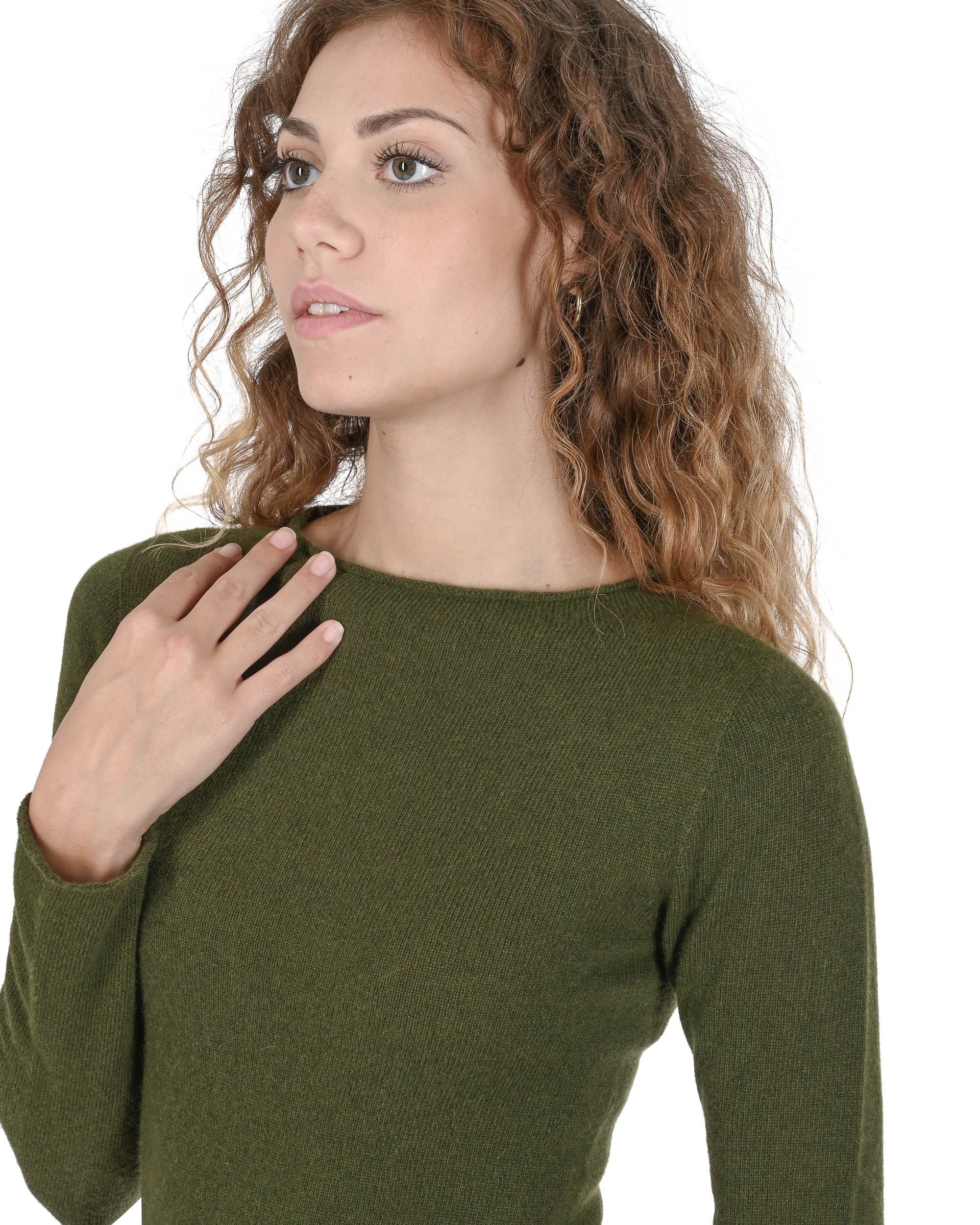 Maglione da donna con scollo a barca in cashmere Crown of Edinburgh COE 007 VERDE OLIVA
