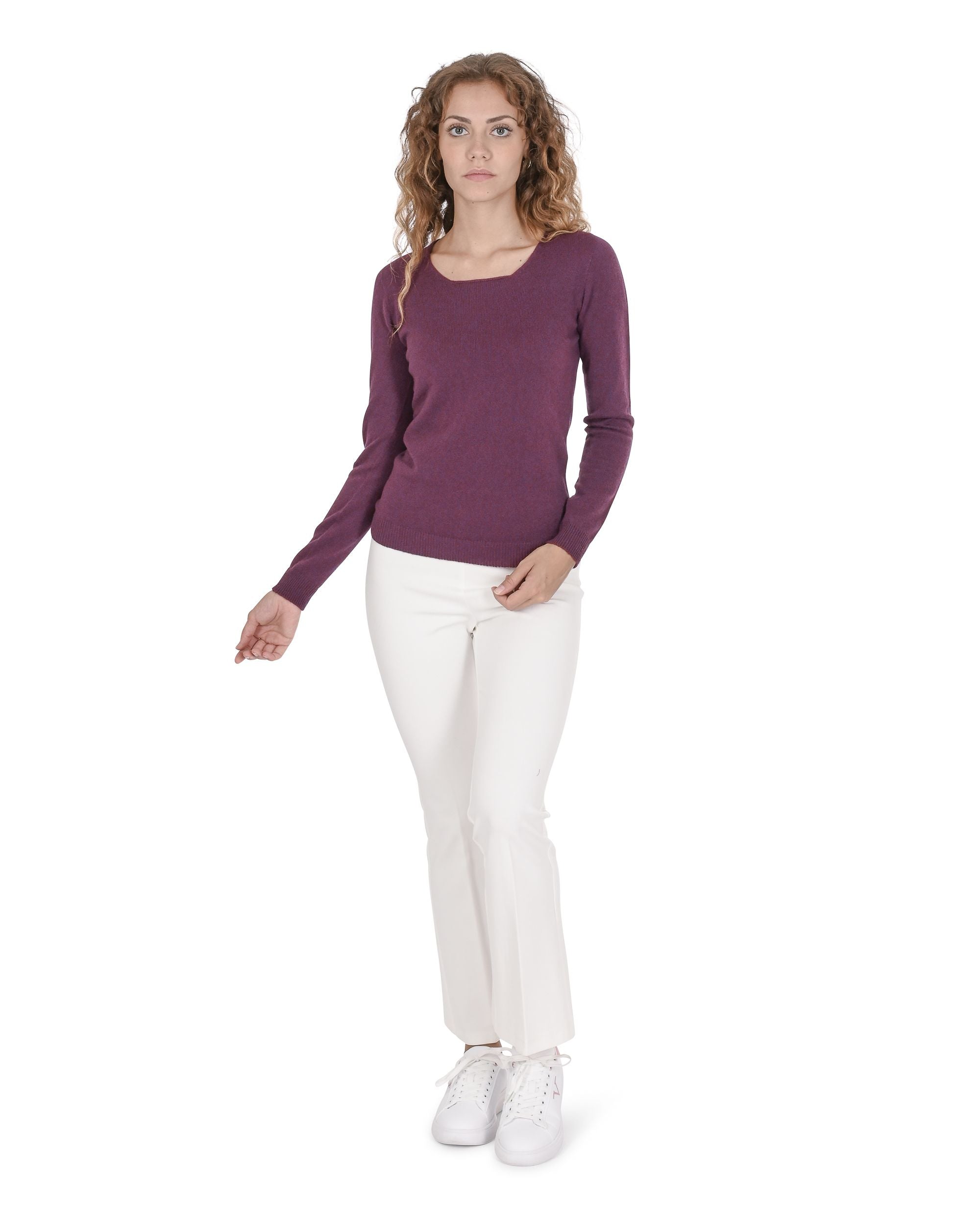 Maglione da donna in cashmere con scollo quadrato Crown of Edinburgh COE 0024 BURGUNDY