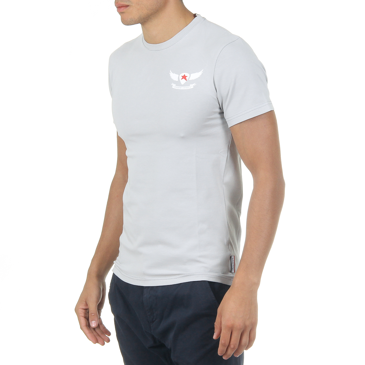 Andrew Charles T-shirt da uomo a maniche corte con scollo rotondo grigio chiaro KEITA