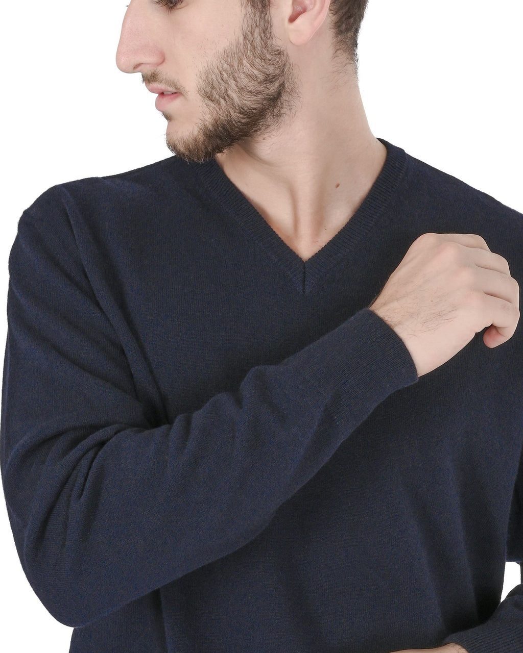 Maglione da uomo in cashmere con scollo a V Crown of Edinburgh COE 0012 BLU NAVY